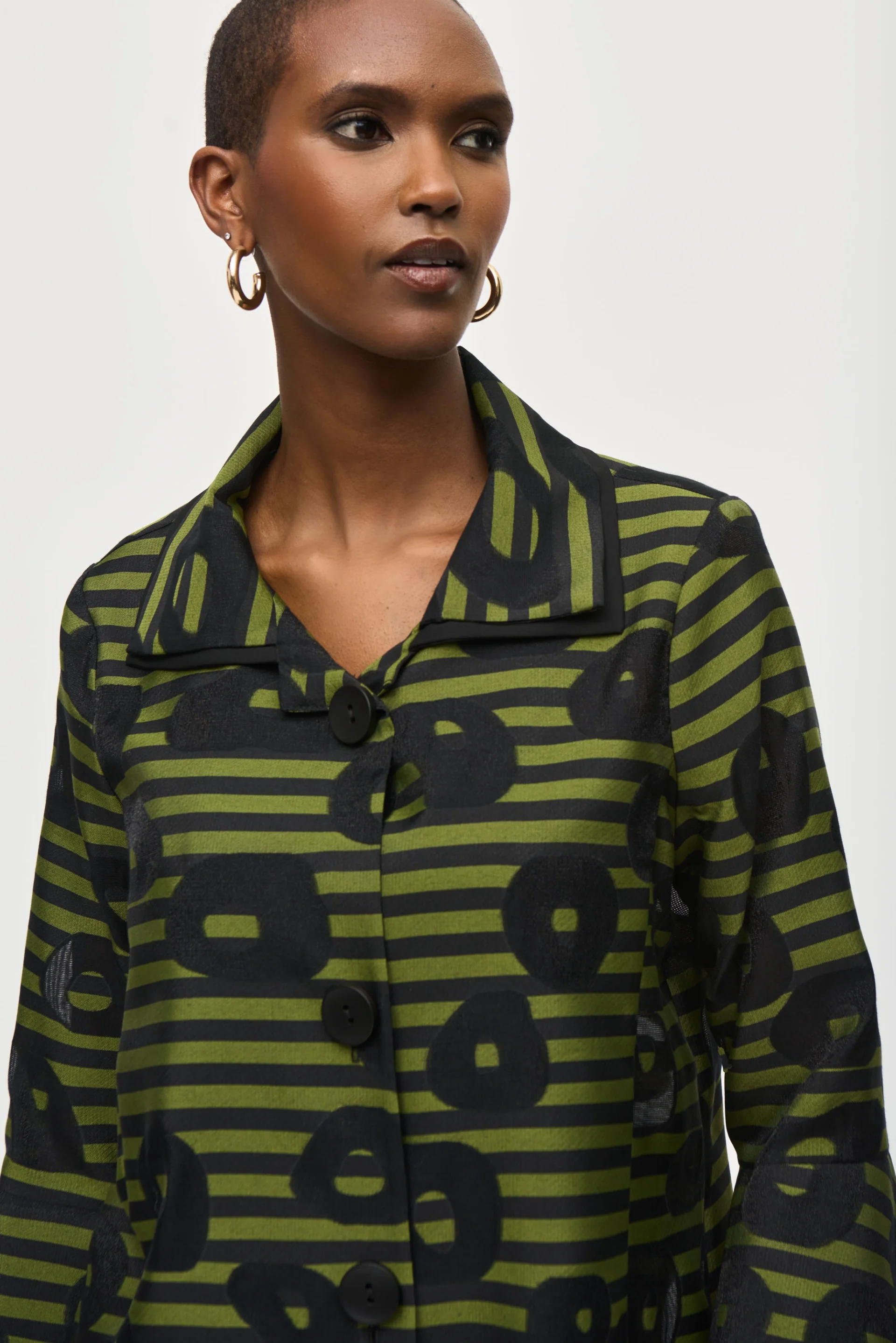 Joseph Ribkoff Black/Green Stripe Print Trapeze Jacket Style 243093 - Image 3