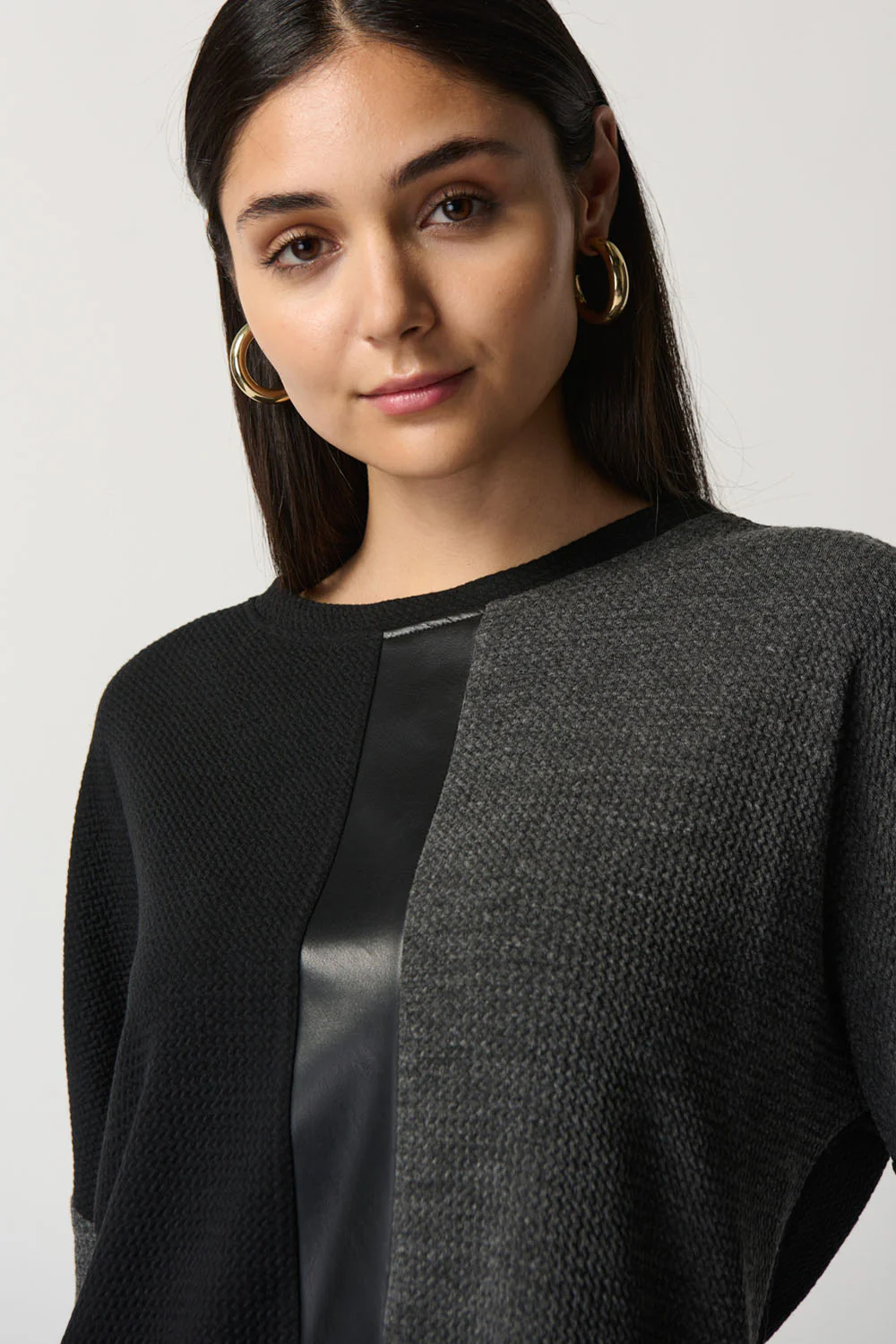 Joseph Ribkoff Black/Grey Boxy Colour-Block Top Style 233055 - Image 2