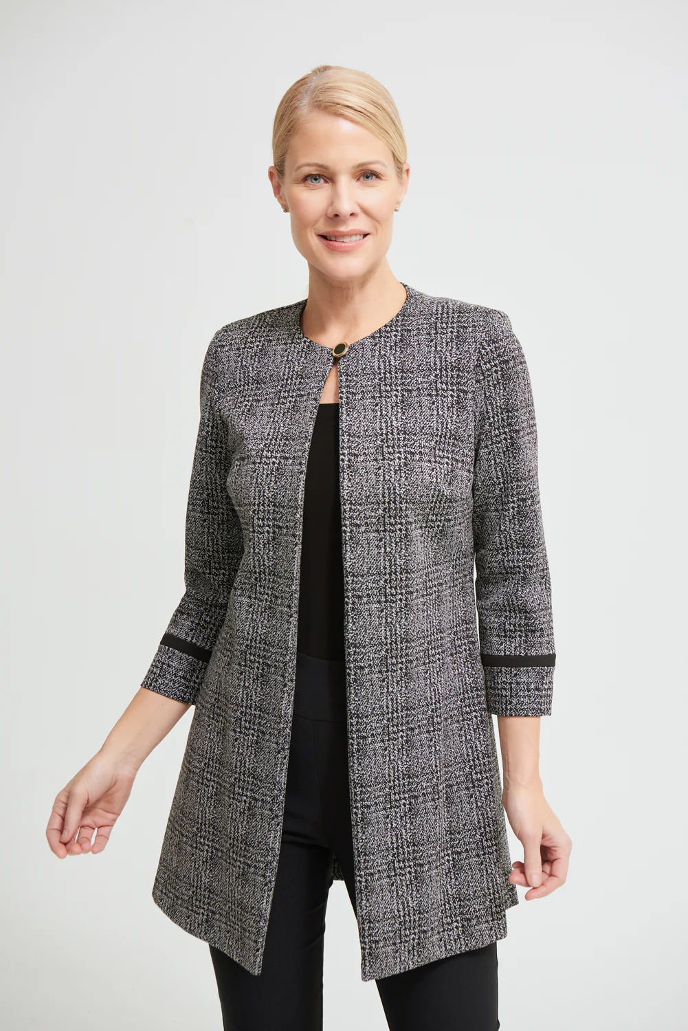 Joseph Ribkoff Black/Grey Check Print Jacquard Jacket Style 213287