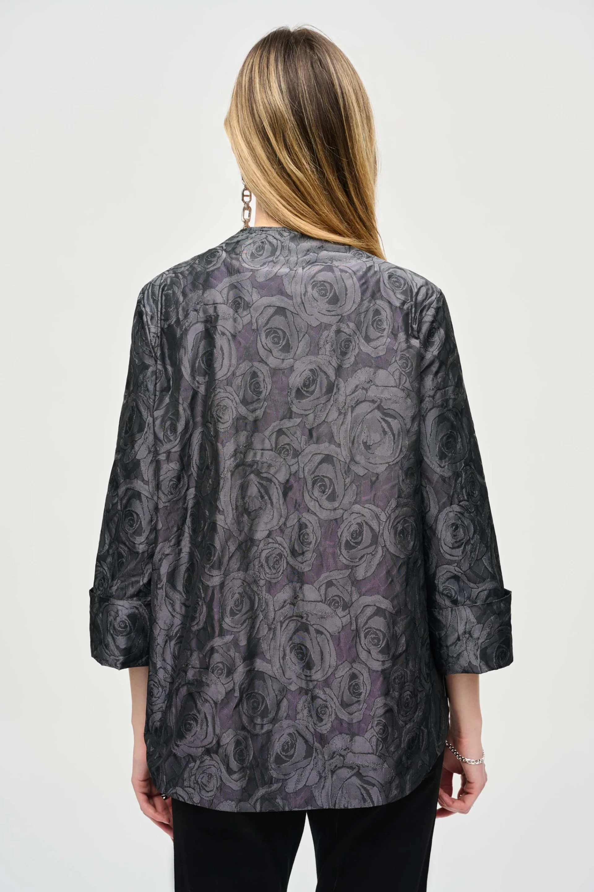 Joseph Ribkoff Black/Grey Floral Print Swing Jacket Style 243327 - Image 2