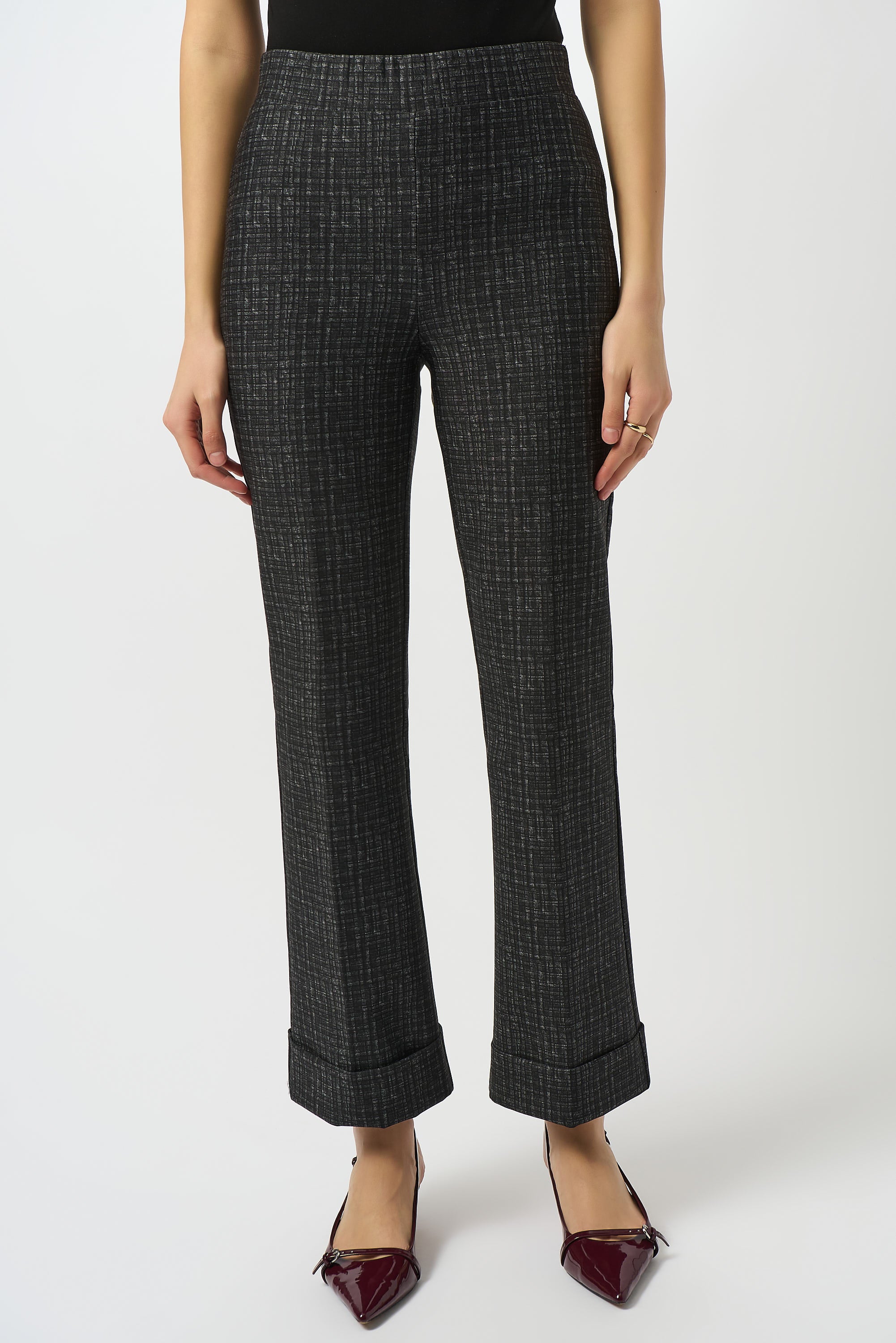 Joseph Ribkoff Black/Grey Heavy Knit Pull-On Flare Pants Style 253109