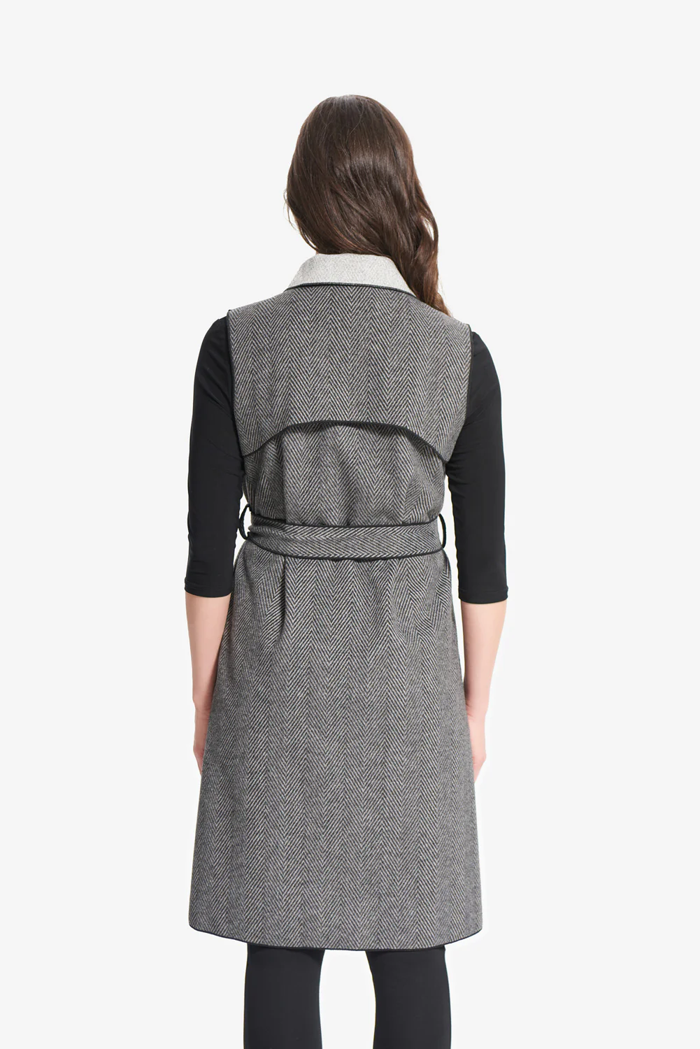 Joseph Ribkoff Black/Grey Knit Sleeveless Jacket Style 214195 - Image 5
