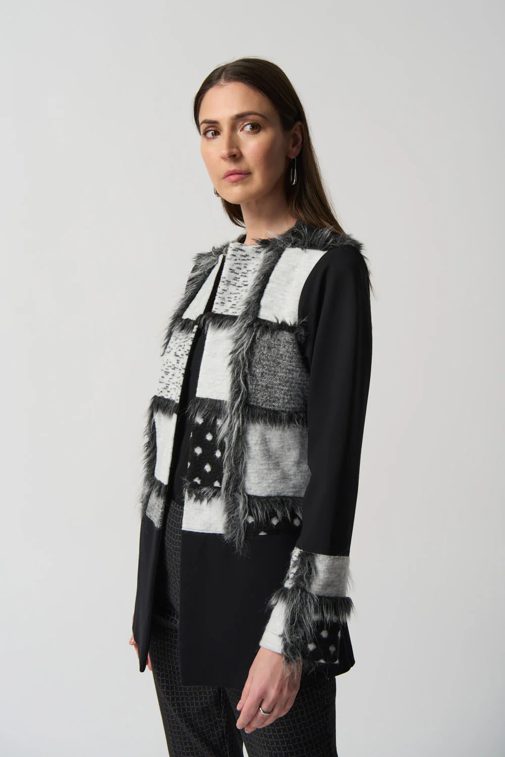 Joseph Ribkoff Black/Grey Open Front Knit Blend Cardigan Style 233062 - Image 2