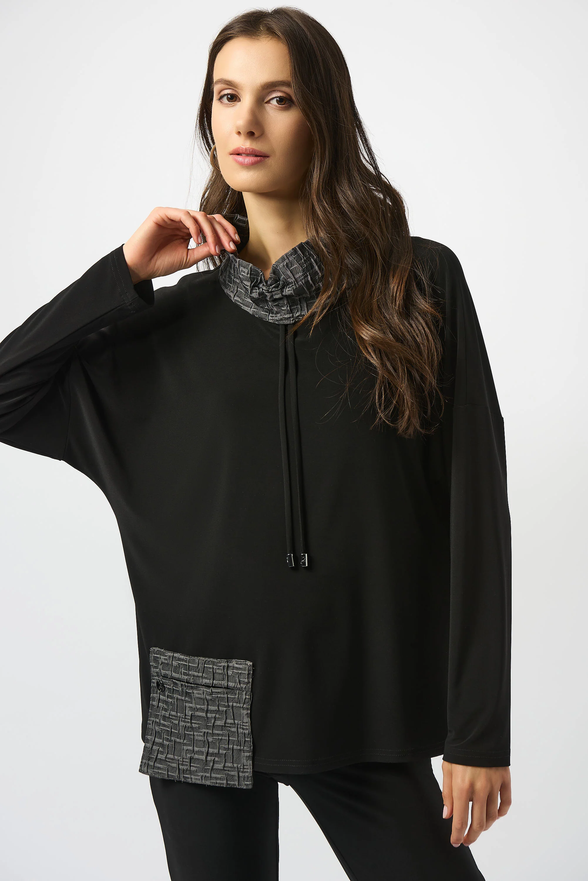 Joseph Ribkoff Black/Grey Silky Knit & Novelty Boxy Top Style 253052