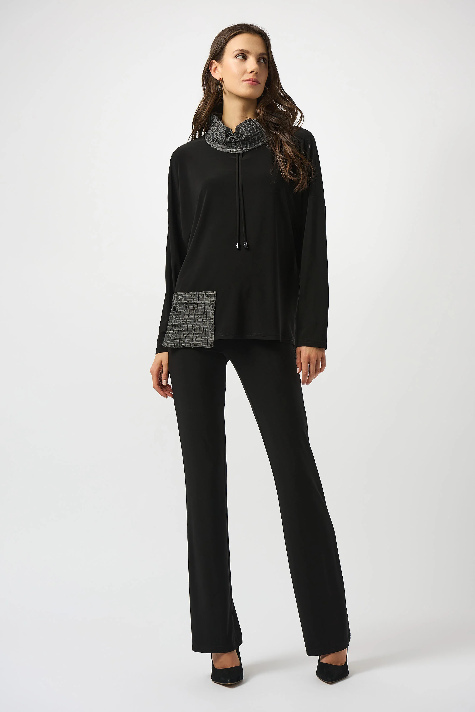 Joseph Ribkoff Black/Grey Silky Knit & Novelty Boxy Top Style 253052 - Image 2