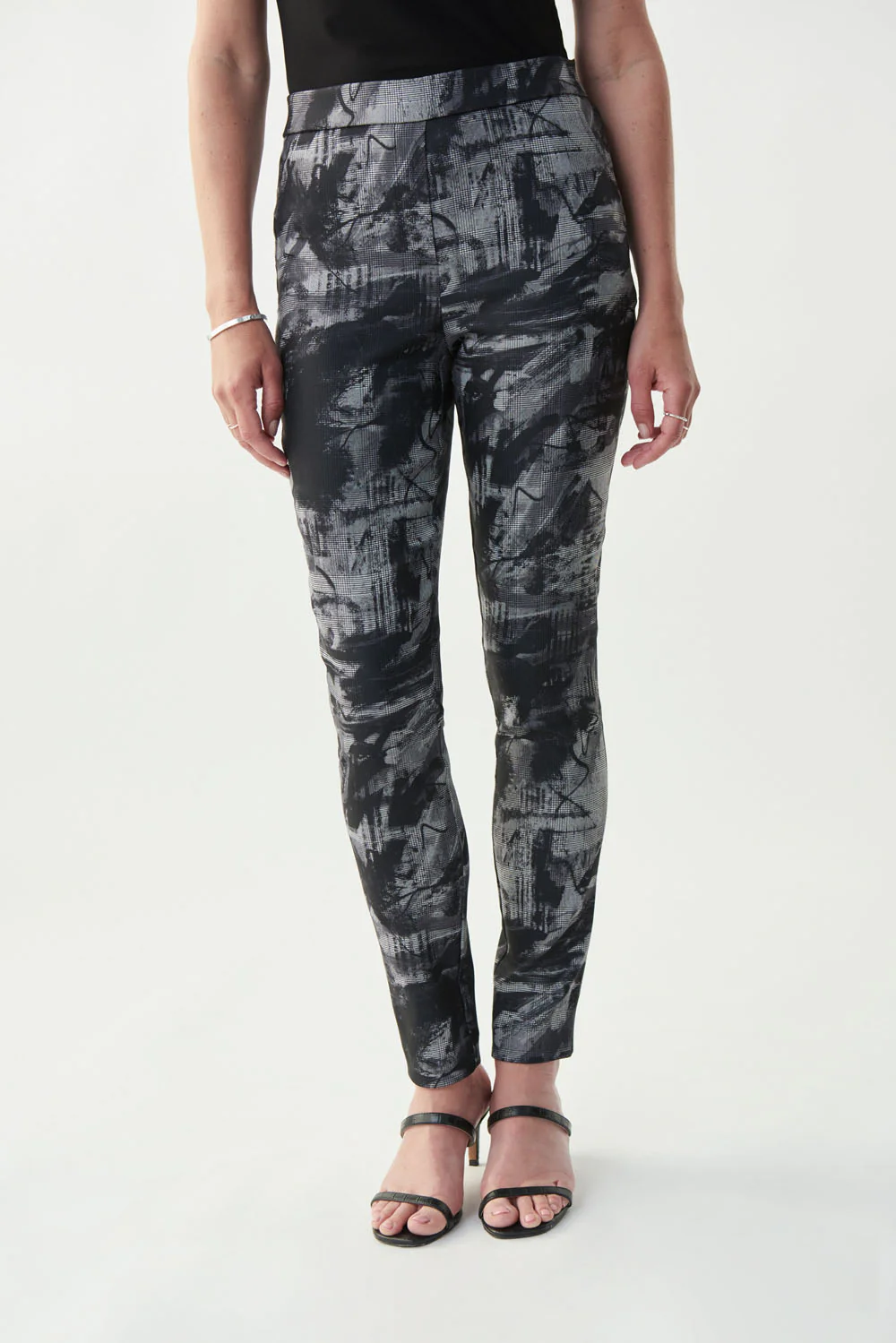 Joseph Ribkoff Black/Grey/White Graphic & Plaid Pants Style 221136