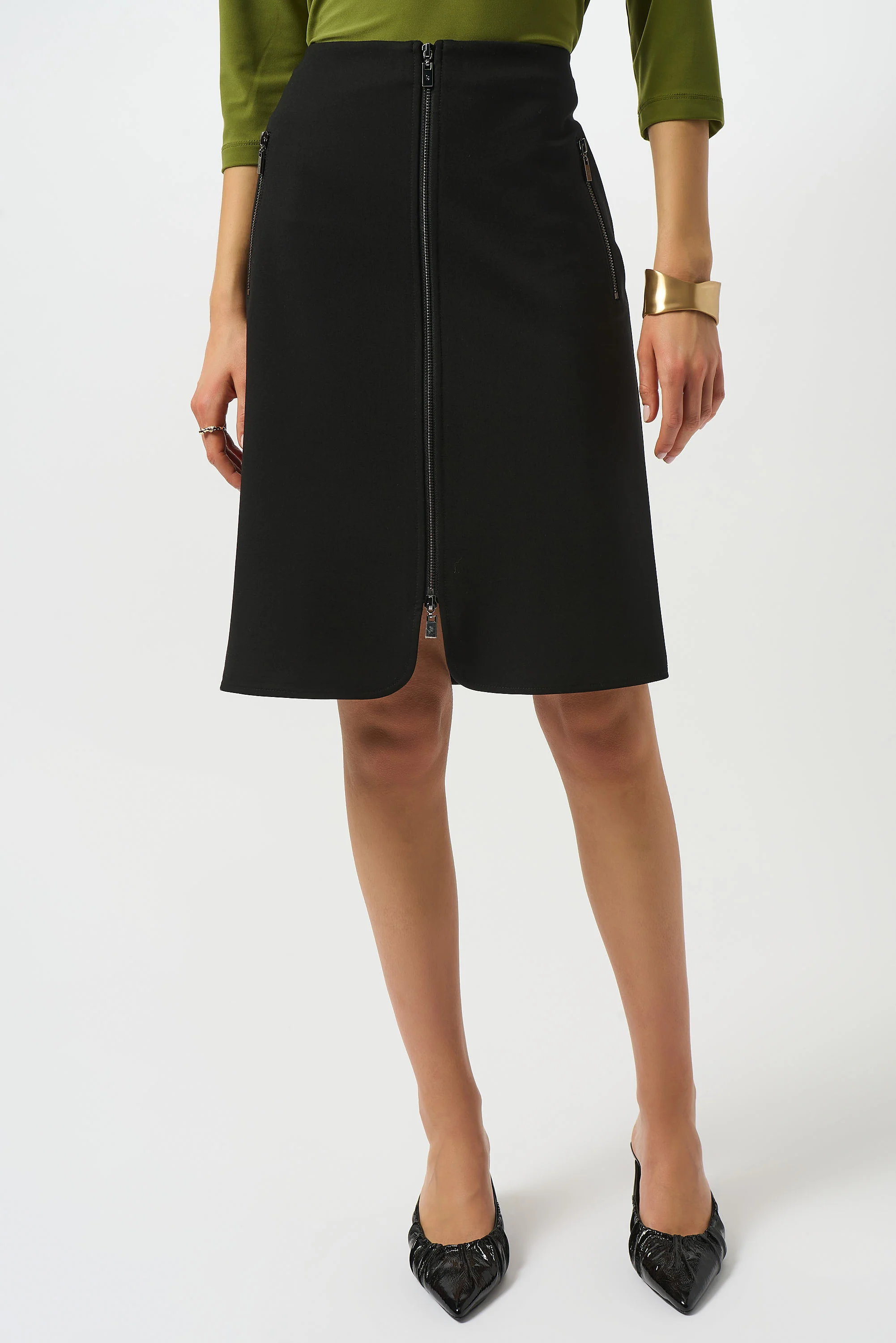 Joseph Ribkoff Black Heavy Knit A-Line Skirt Style 253036