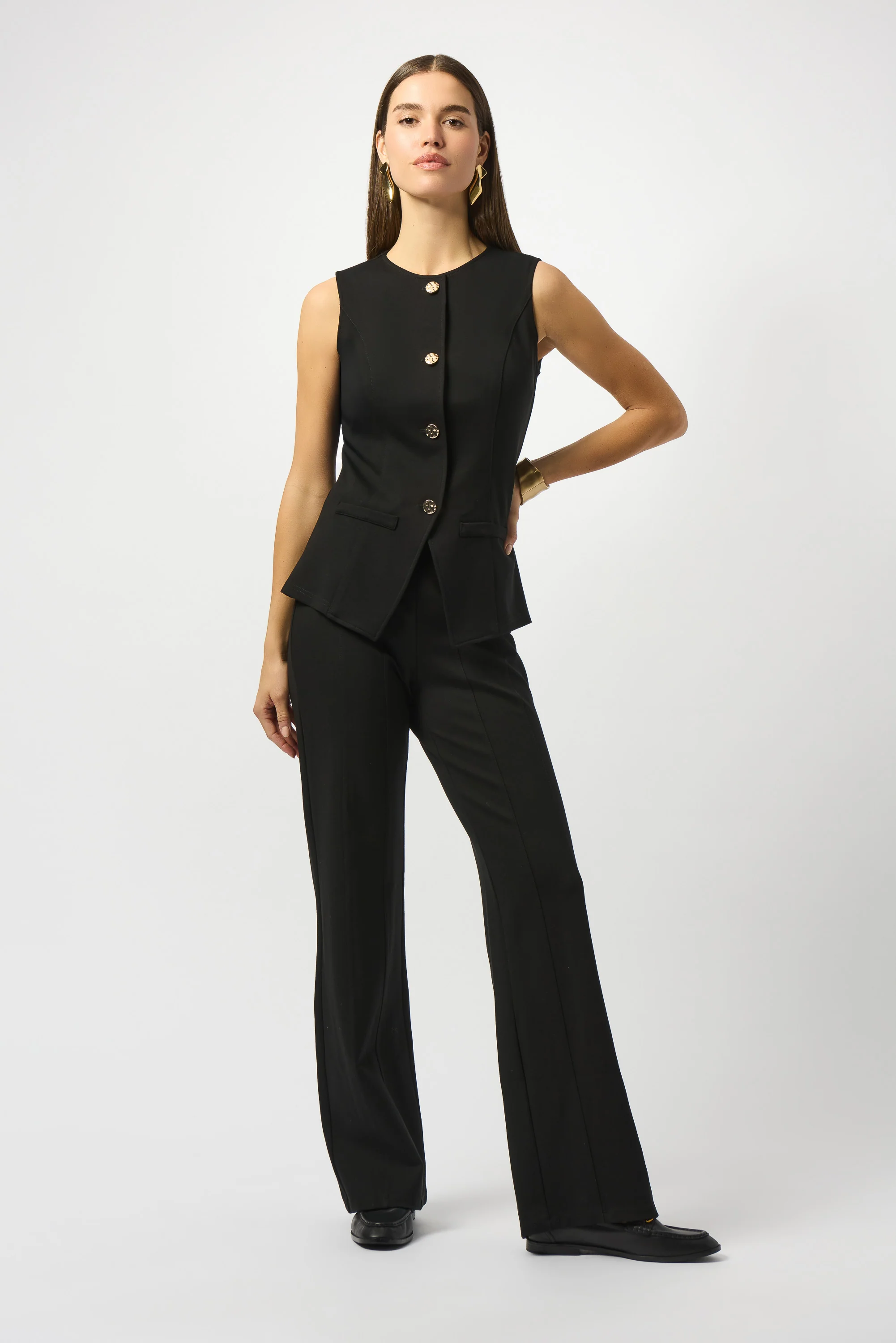 Joseph Ribkoff Black Heavy Knit Fitted Vest Style 253156 - Image 3