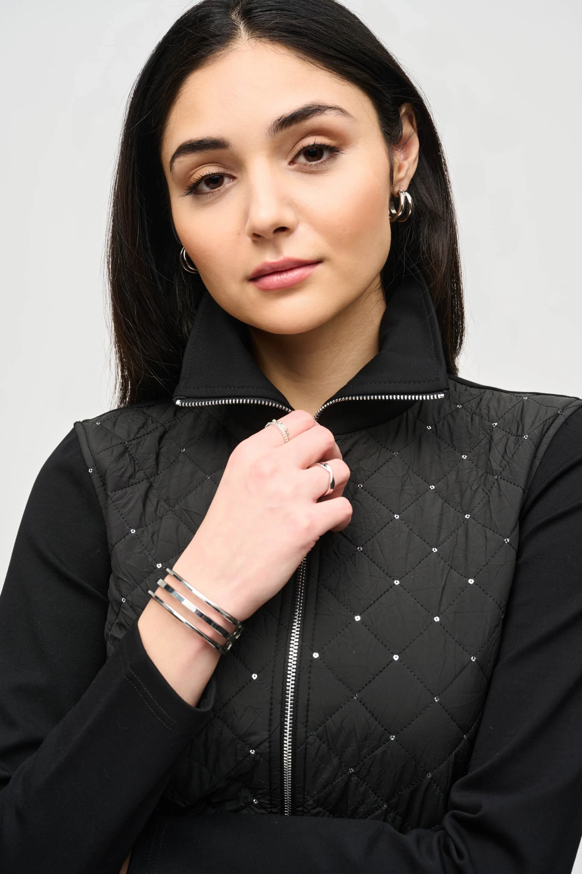 Joseph Ribkoff Black Heavy Knit Jacket With Quilted Front Style 243213 - Image 3