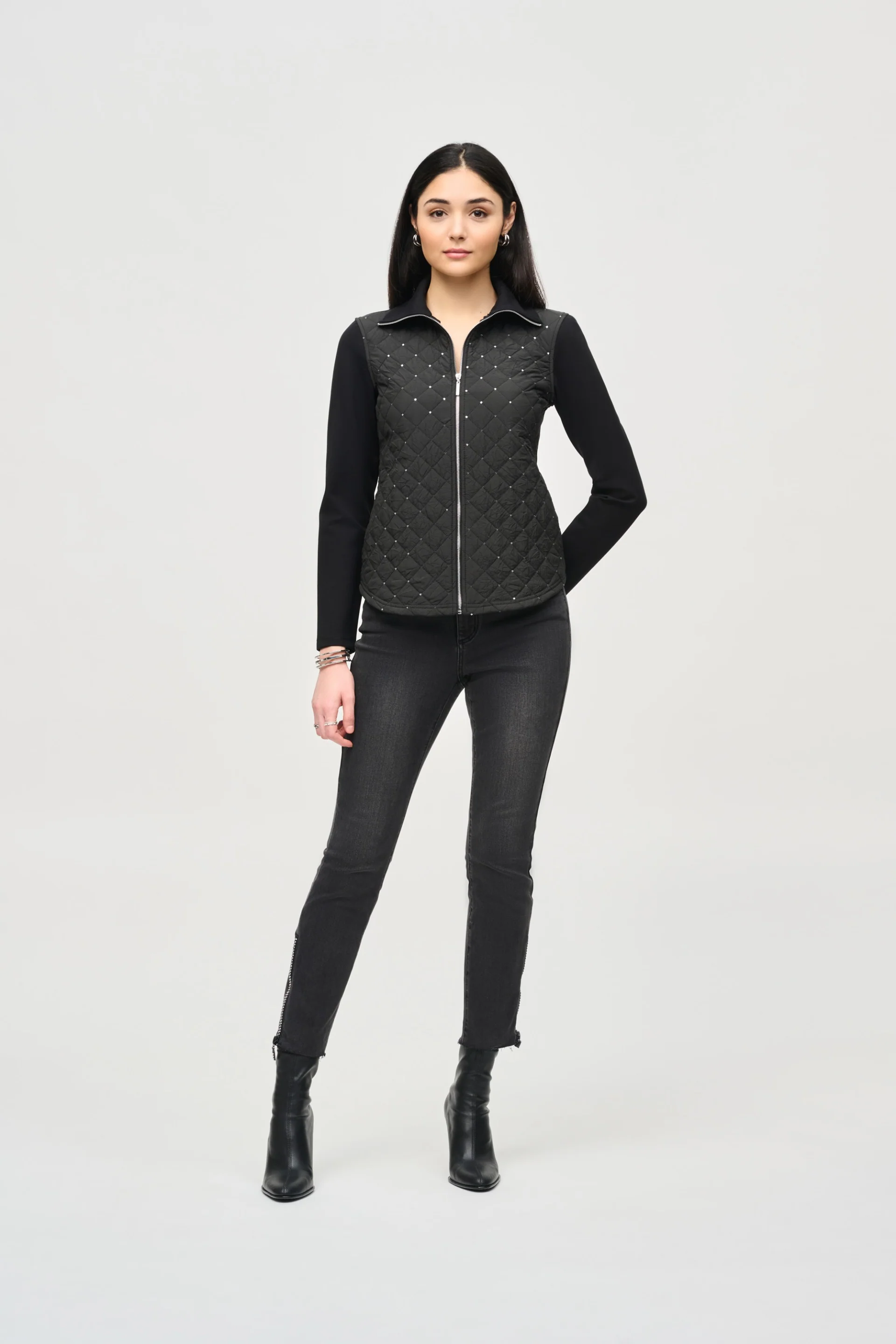 Joseph Ribkoff Black Heavy Knit Jacket With Quilted Front Style 243213 - Image 4
