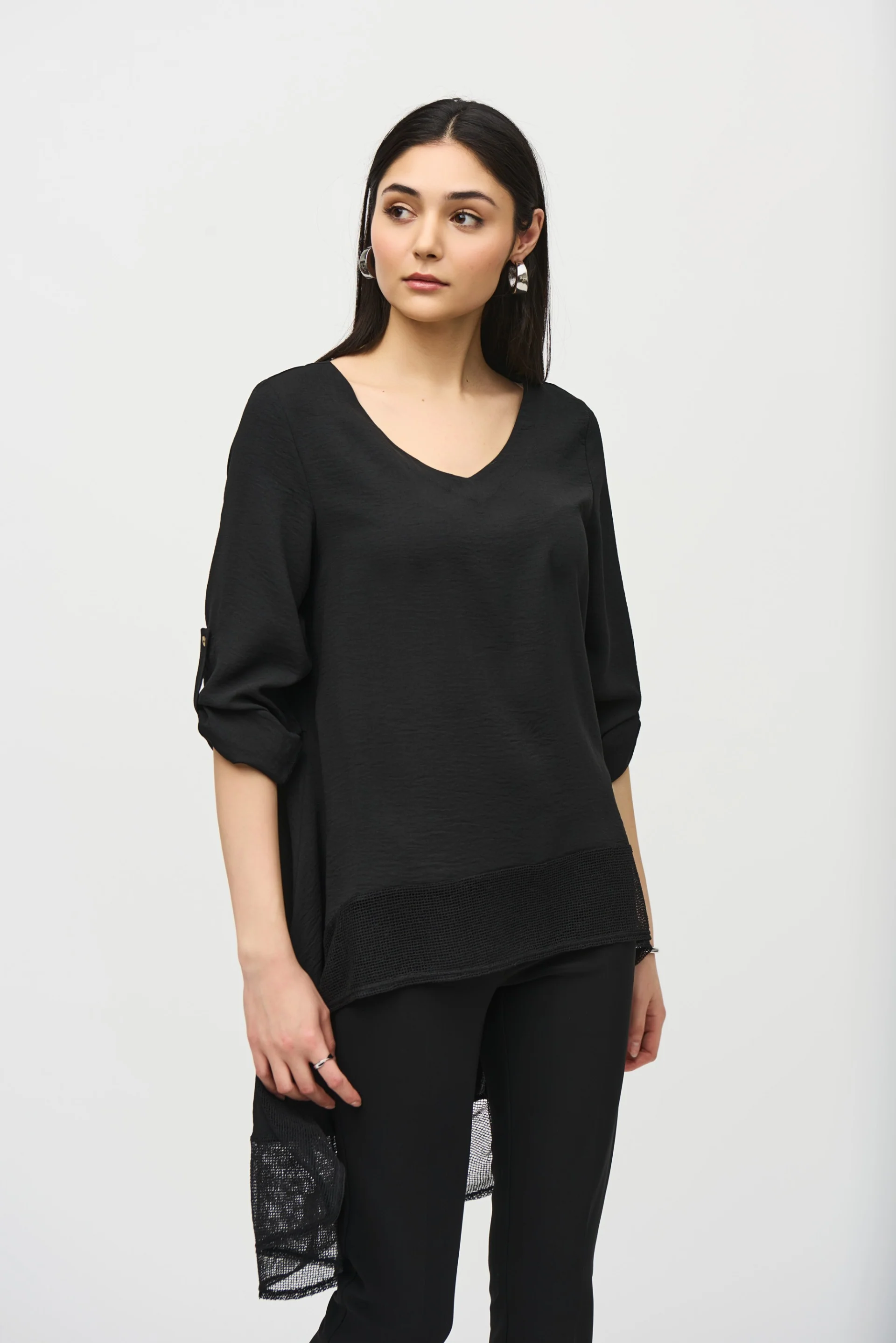 Joseph Ribkoff Black High Low Flare Top Style 242066 - Image 2