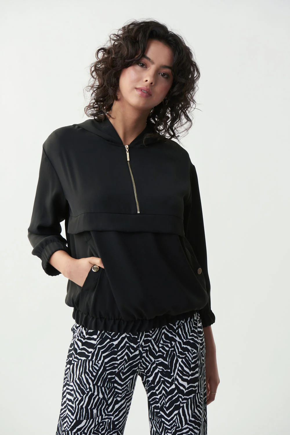 Joseph Ribkoff Black Hooded Top Style 221040