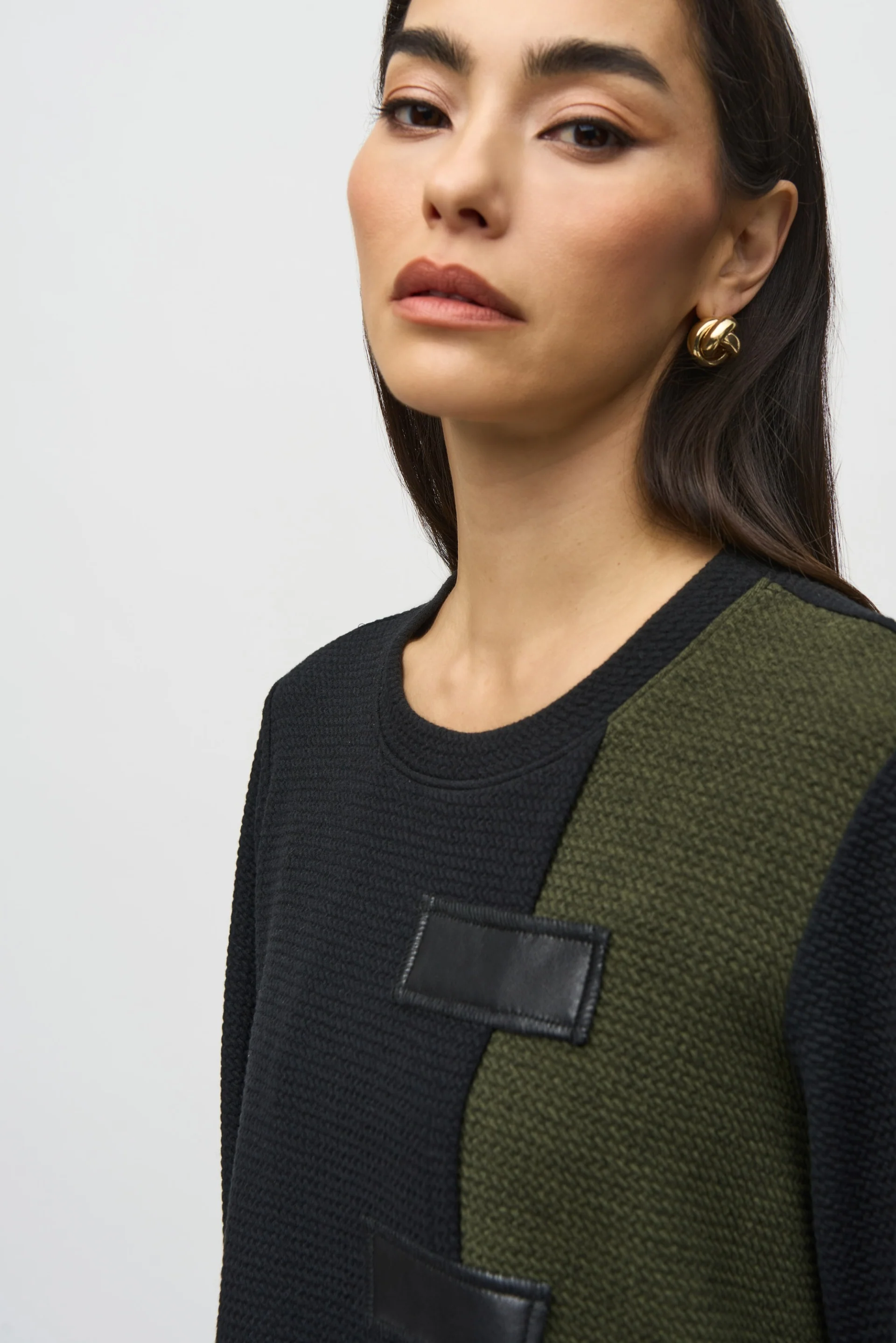 Joseph Ribkoff Black/Iguana Color Block Boxy Tunic Style 244133 - Image 2