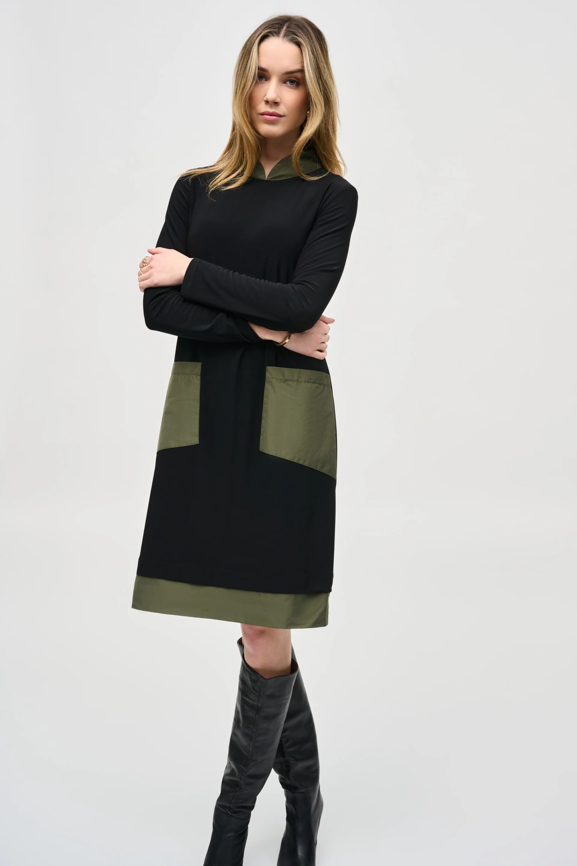 Joseph Ribkoff Black/Iguana Trapeze Dress Style 243031 - Image 3