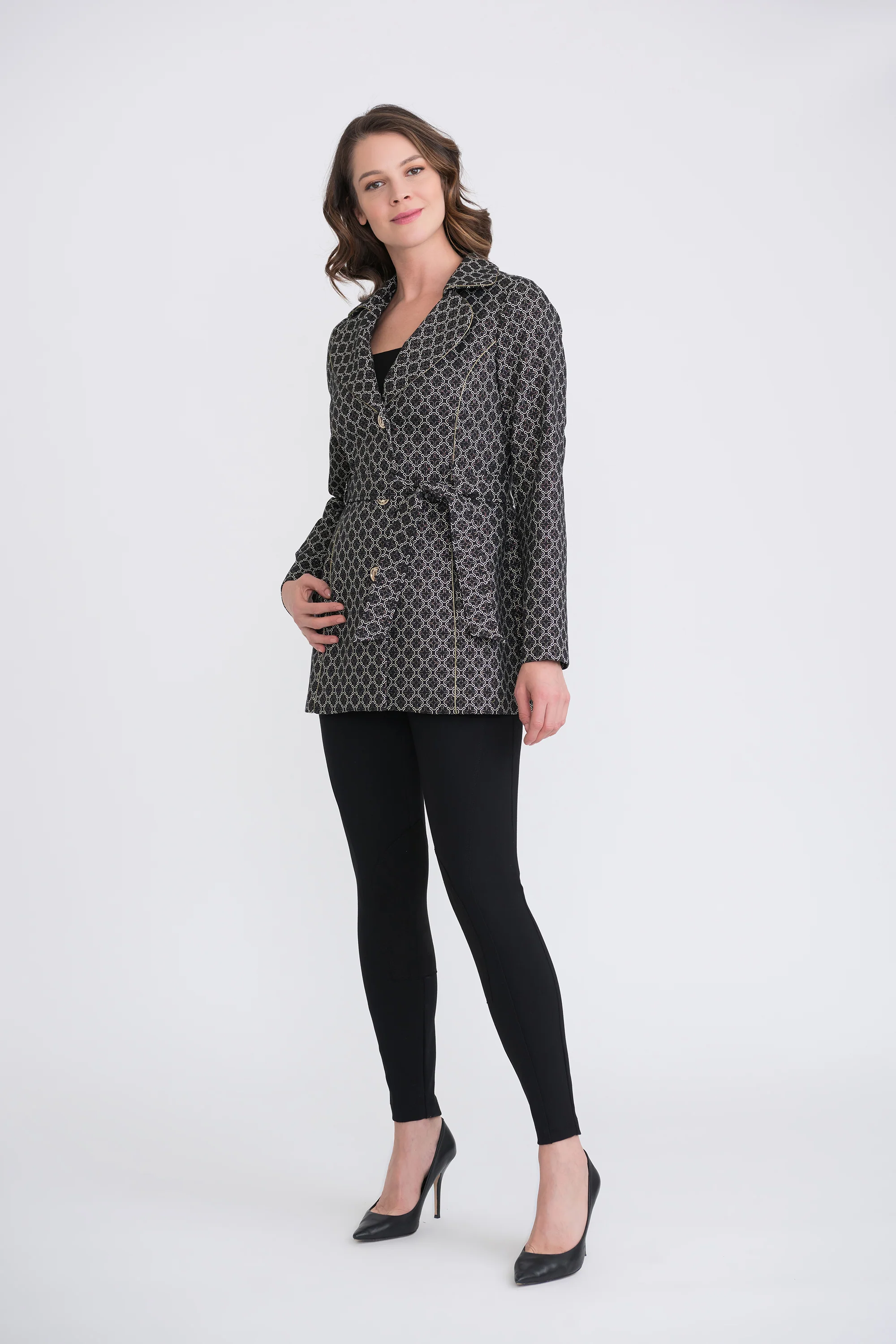 Joseph Ribkoff Black/Ivory/Gold Coat Style 204057 - Image 2