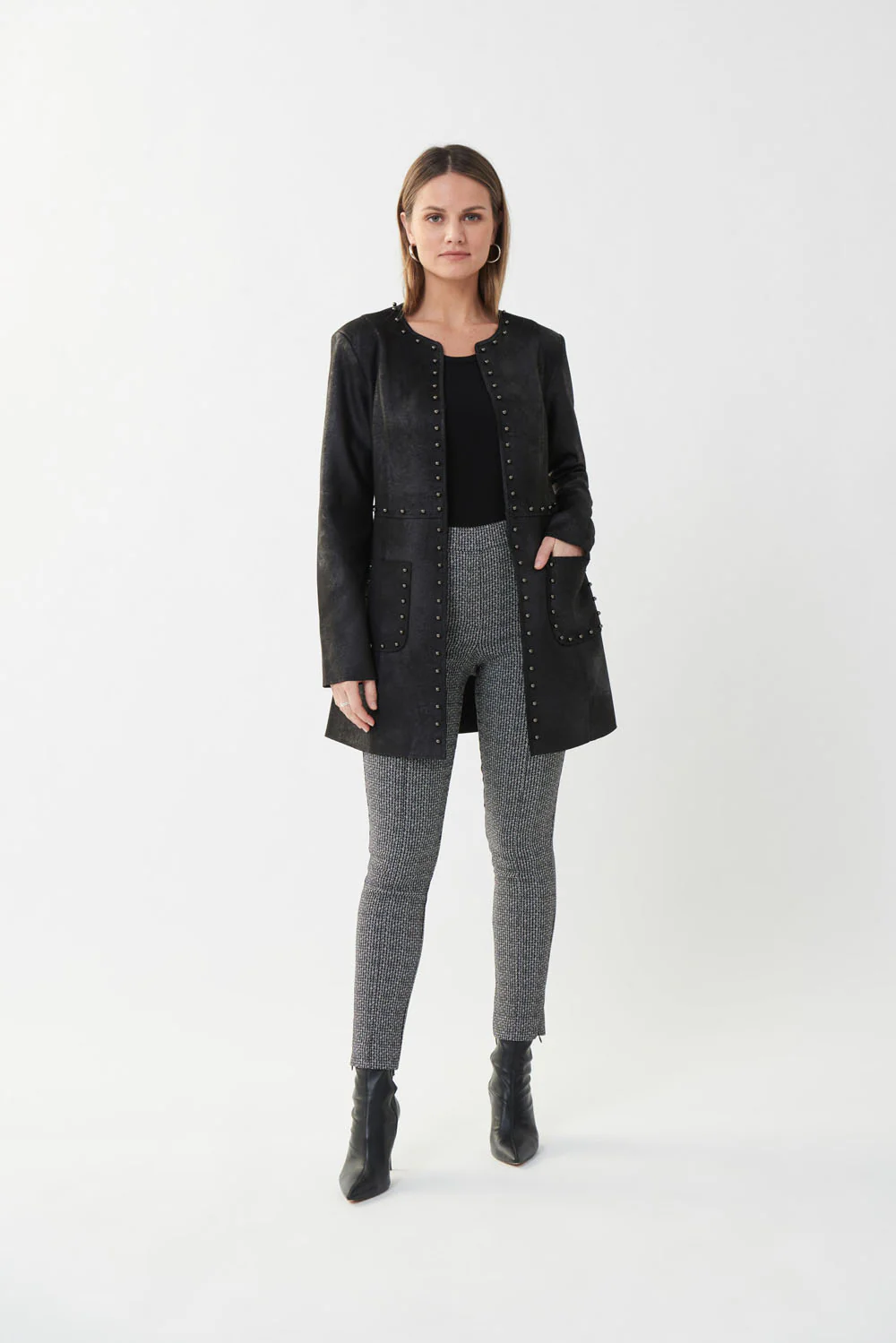 Joseph Ribkoff Black Studded Trim Jacket Style 223932 - Image 2