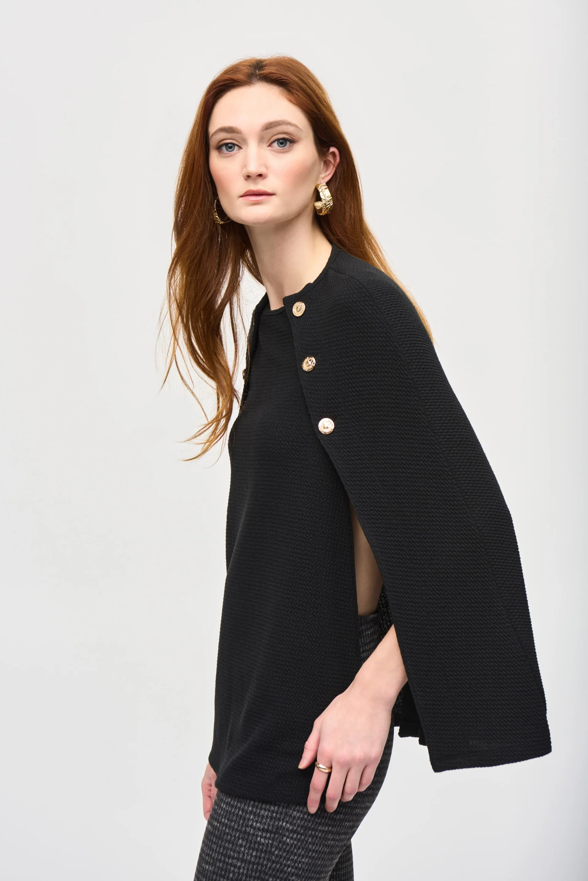 Joseph Ribkoff Black Jacquard Sweater Knit Cover-Up Style 243279 - Image 2