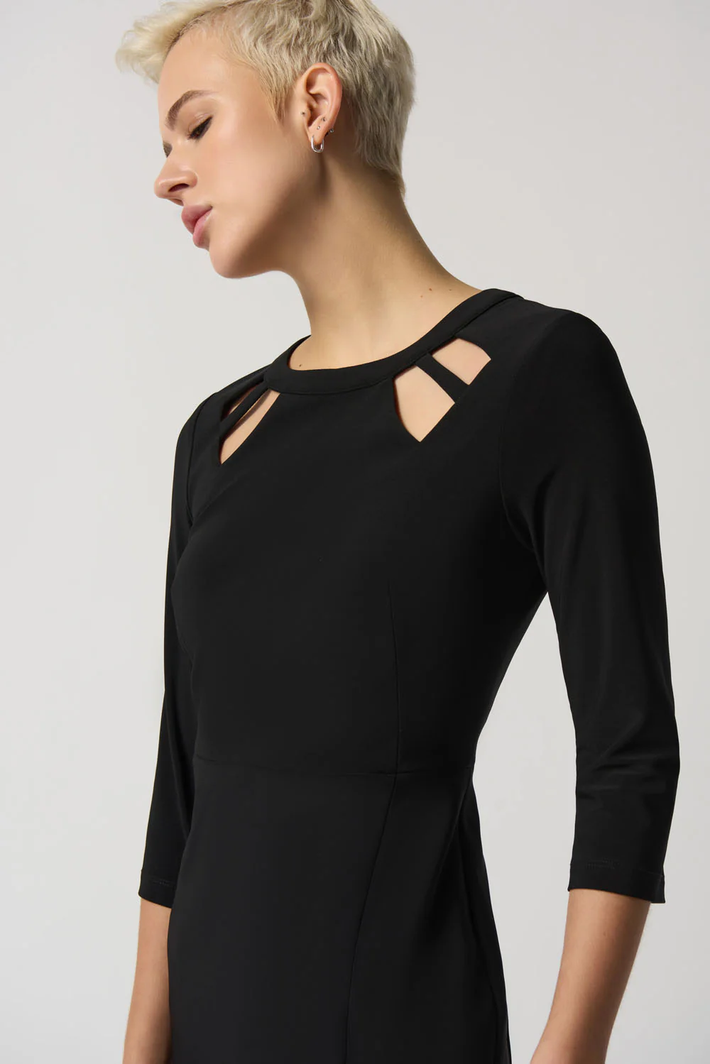 Joseph Ribkoff Black Keyhole Neckline Sheath Dress Style 233040 - Image 2