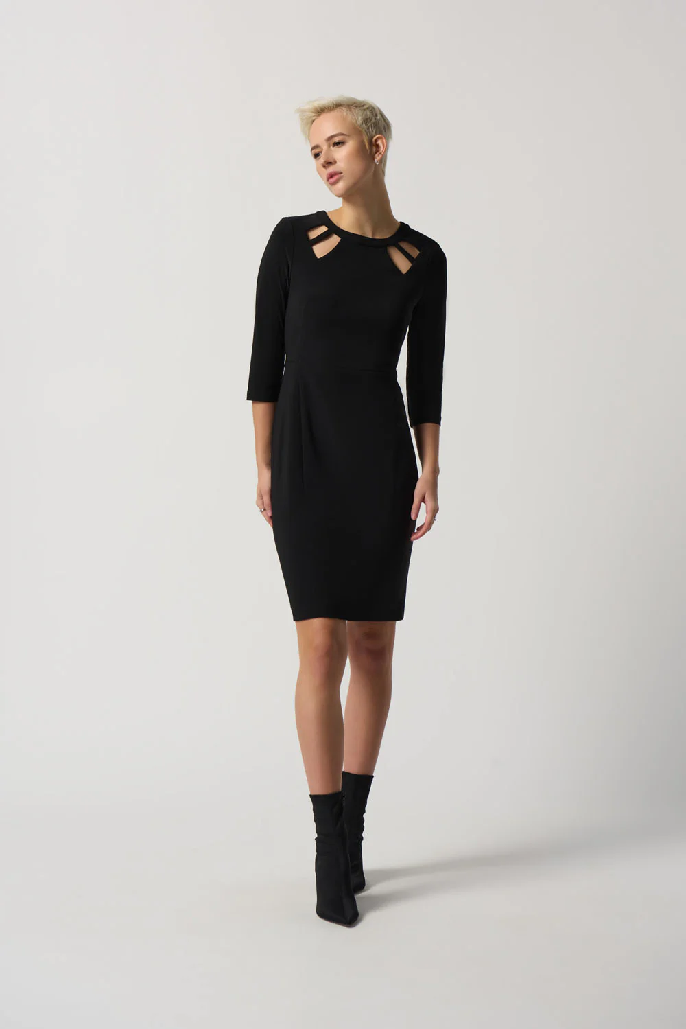 Joseph Ribkoff Black Keyhole Neckline Sheath Dress Style 233040 - Image 3
