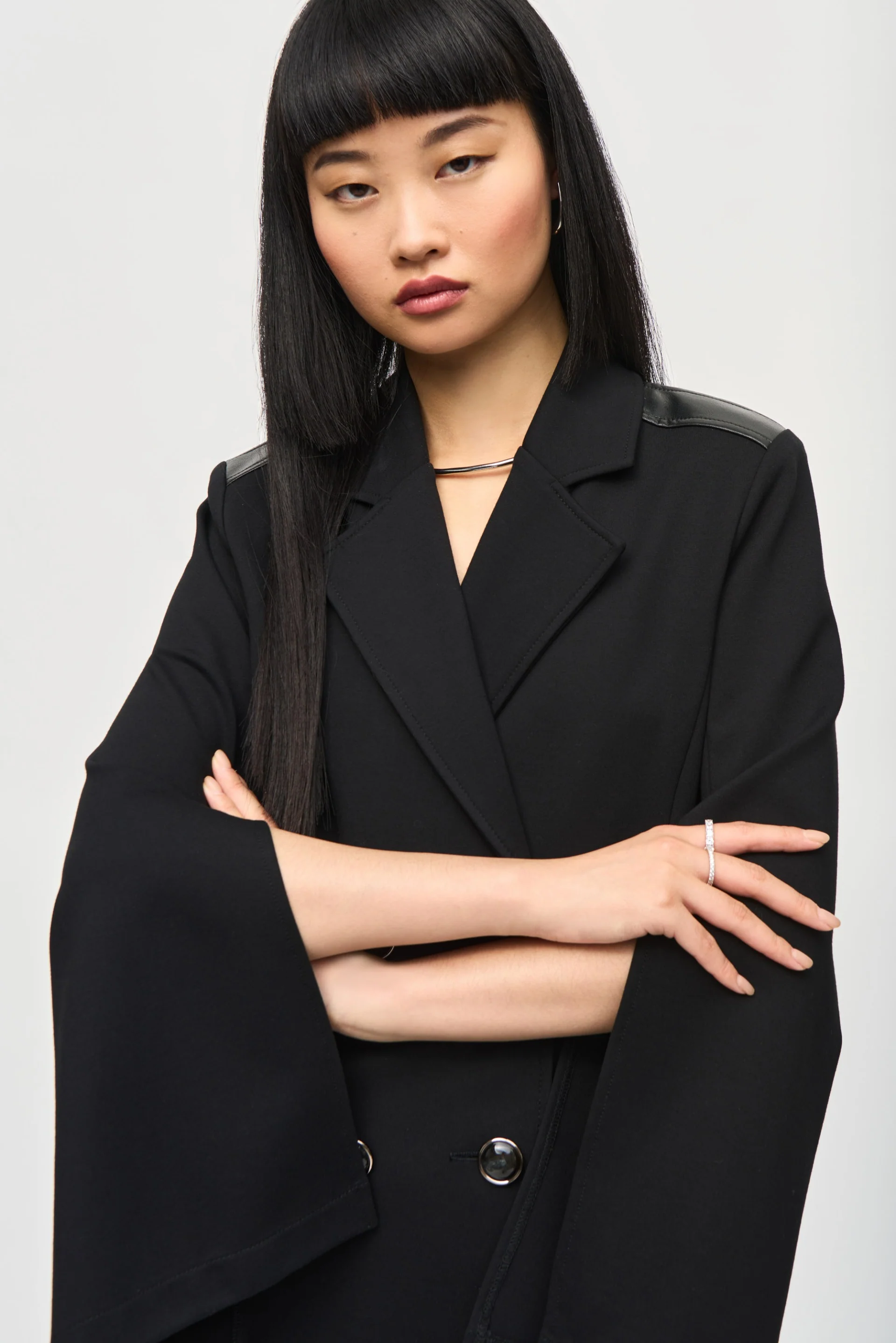 Joseph Ribkoff Black Knit A-Line Coat Style 243078 - Image 3
