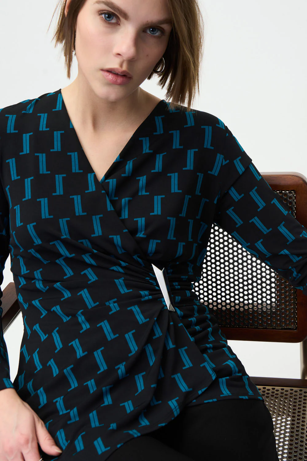 Joseph Ribkoff Black/Lagoon Top Style 224215 - Image 2