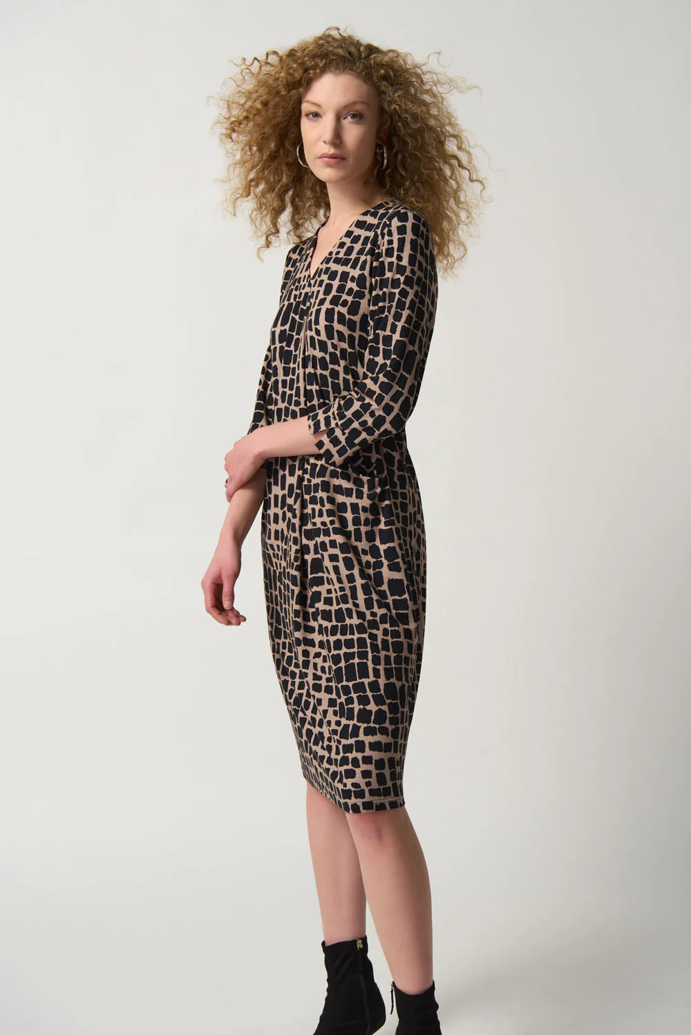 Joseph Ribkoff Black/Latte Animal Print Cocoon Dress Style 233073 - Image 2