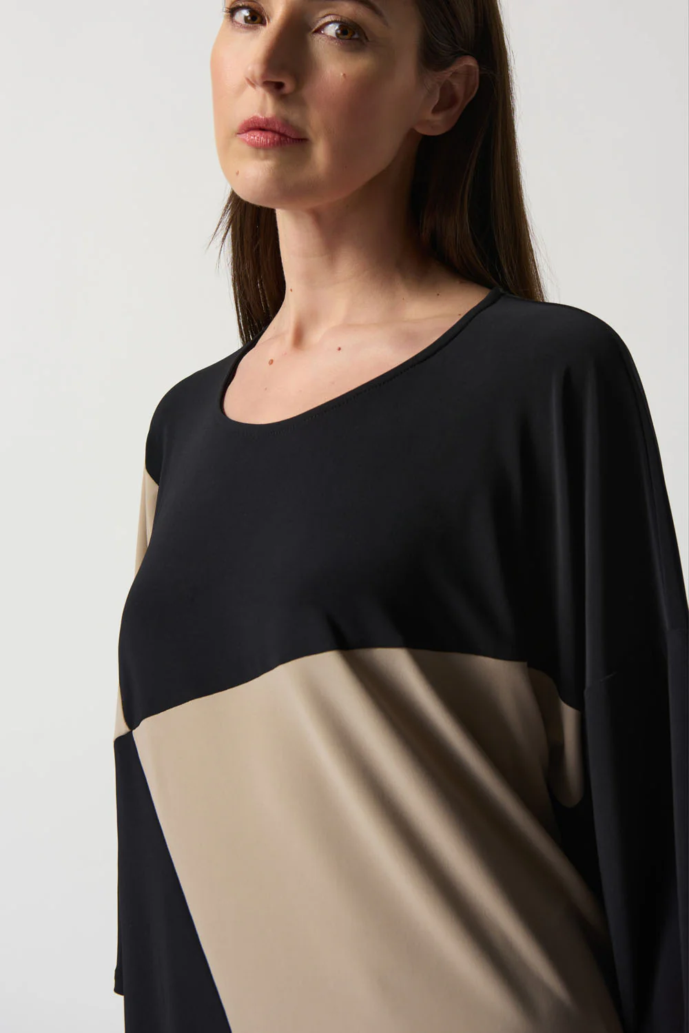 Joseph Ribkoff Black/Latte Colour-Block Tunic Style 233078 - Image 2