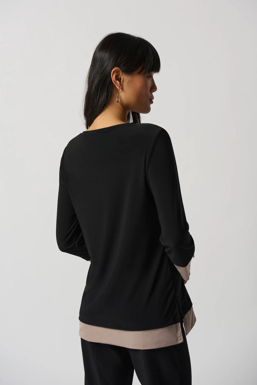 Joseph Ribkoff Black/Latte Zipped Neckline Top Style 233144 - Image 3