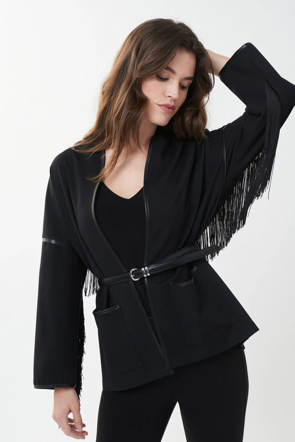 Joseph Ribkoff Black Leatherette Jacket Style 223238 - Image 2