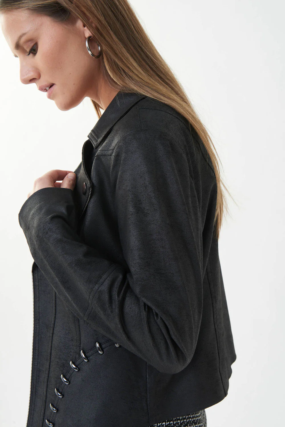 Joseph Ribkoff Black Leatherette Jacket Style 223914 - Image 2