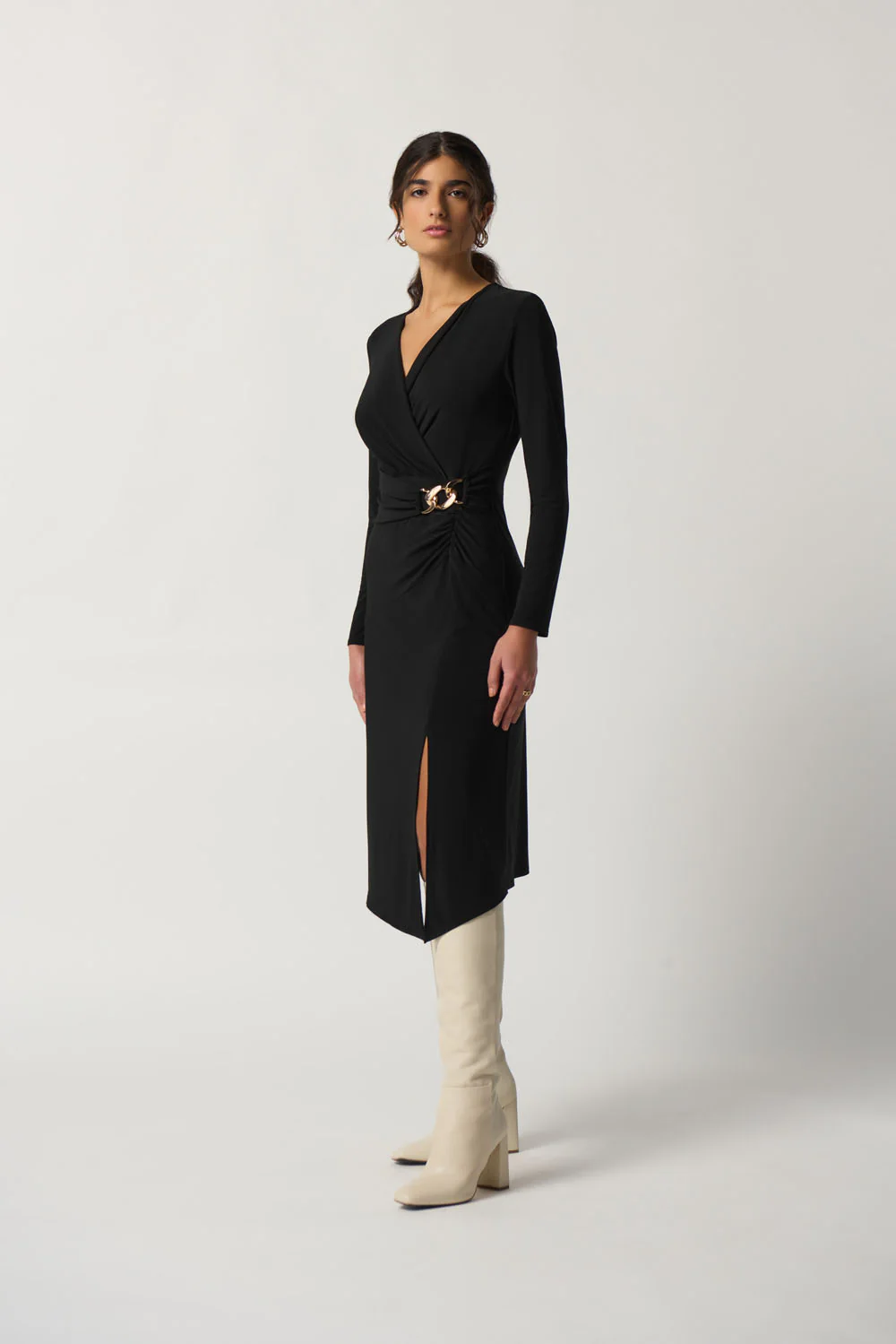 Joseph Ribkoff Black Long Sleeve Wrap Dress Style 233164 - Image 3