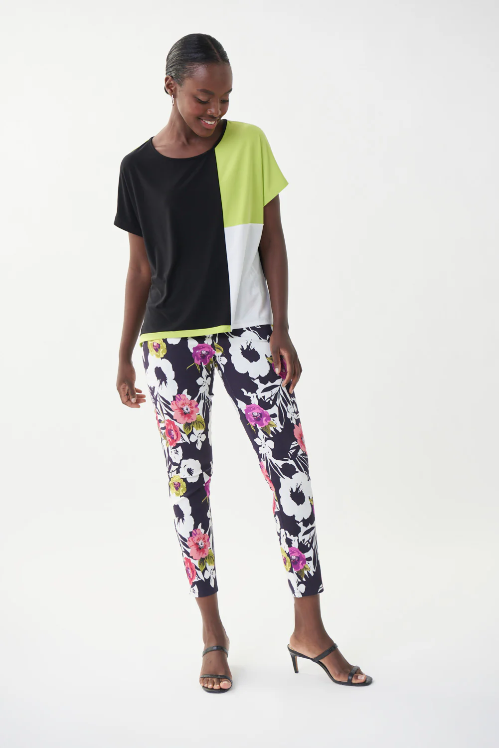 Joseph Ribkoff Black/Margarita/Vanilla Colour-Blocked Top Style 222253