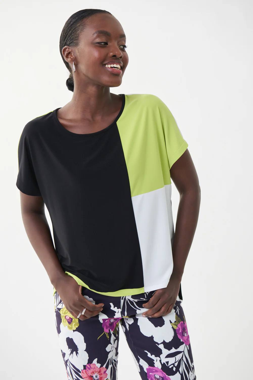 Joseph Ribkoff Black/Margarita/Vanilla Colour-Blocked Top Style 222253 - Image 2
