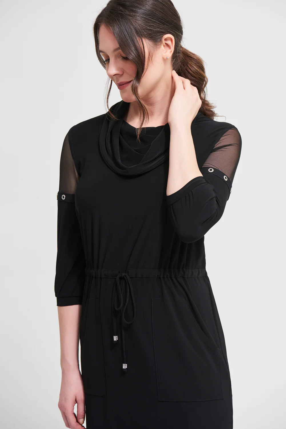 Joseph Ribkoff Black Mesh Detail Dress Style 213458 - Image 2