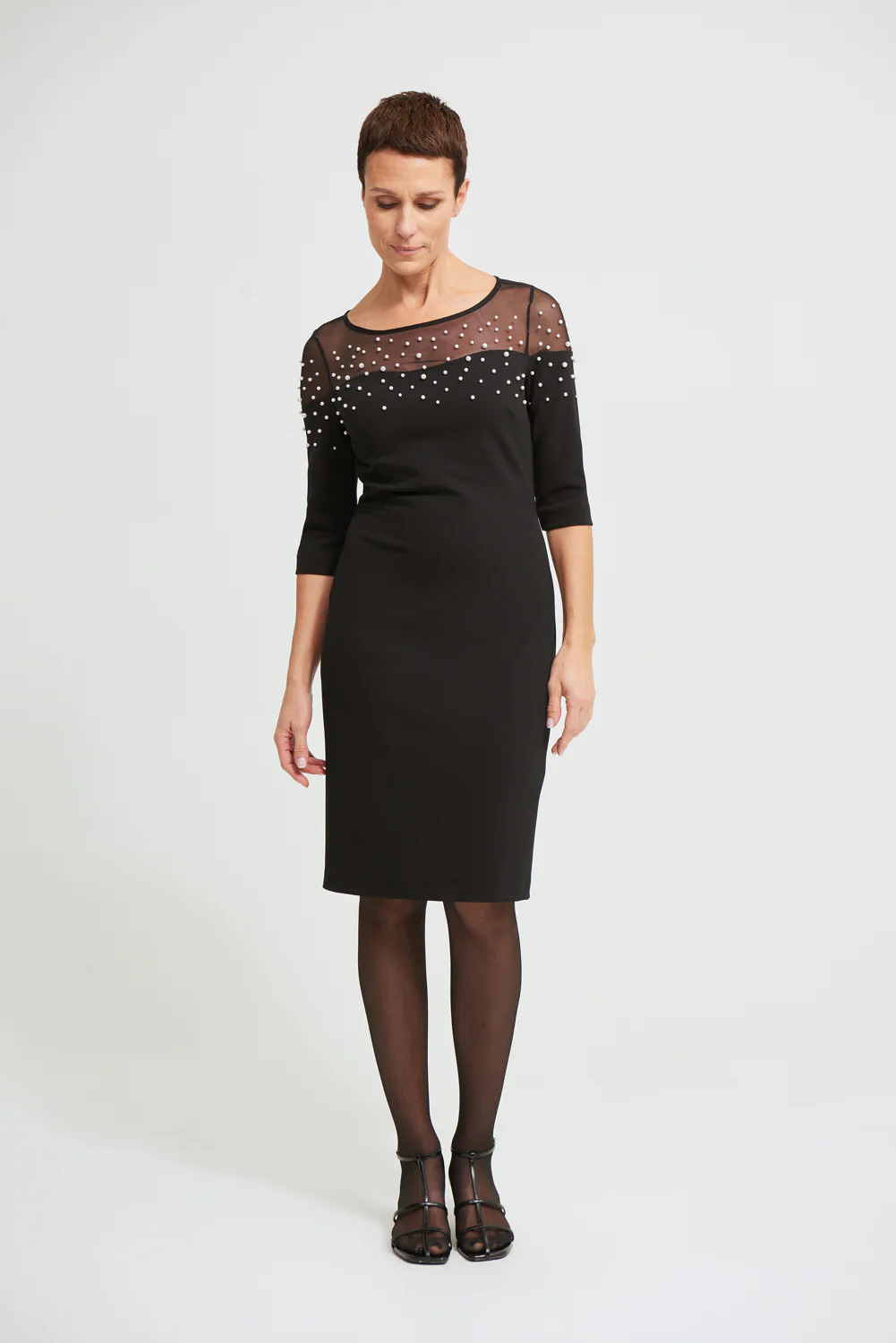 Joseph Ribkoff Black Mesh Insert Dress Style 213105