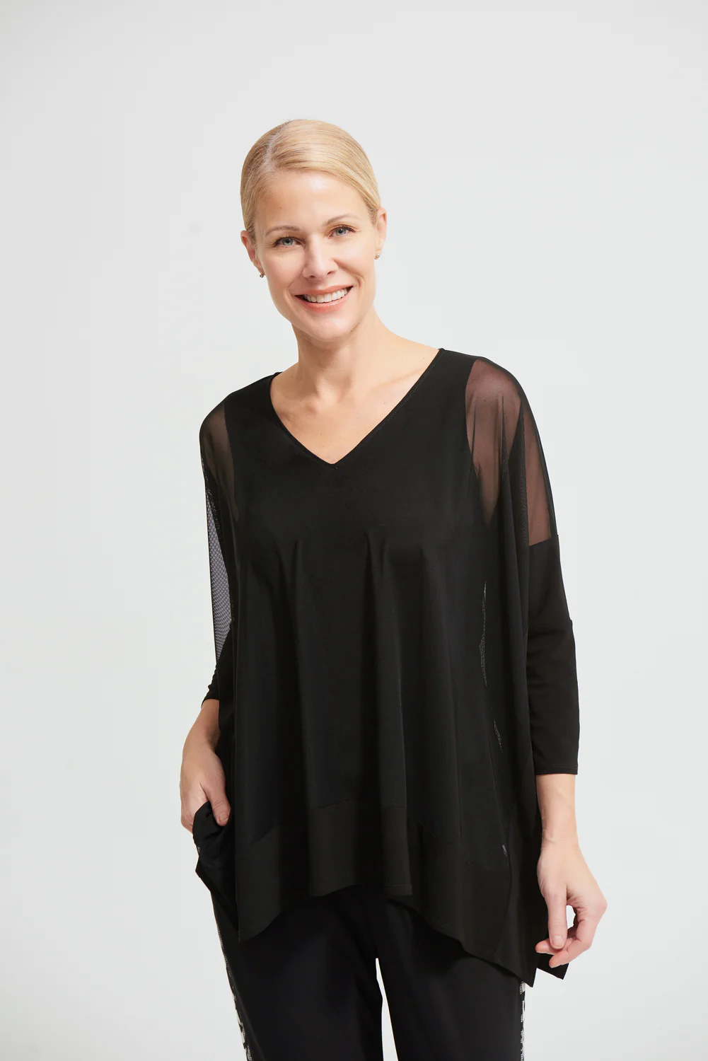 Joseph Ribkoff Black Mesh Insert Poncho Top Style 213630 - Image 2