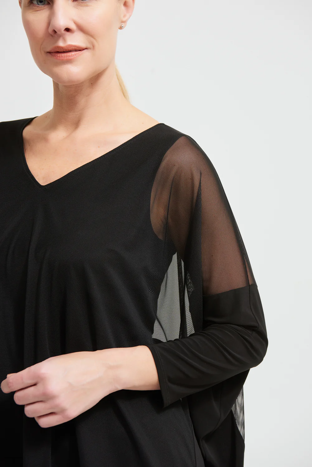 Joseph Ribkoff Black Mesh Insert Poncho Top Style 213630 - Image 3