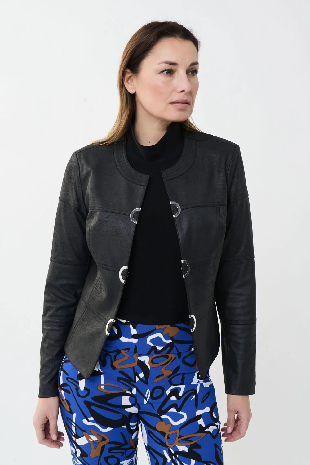 Joseph Ribkoff Black Metallic Suede Jacket Style 222900 - Image 2