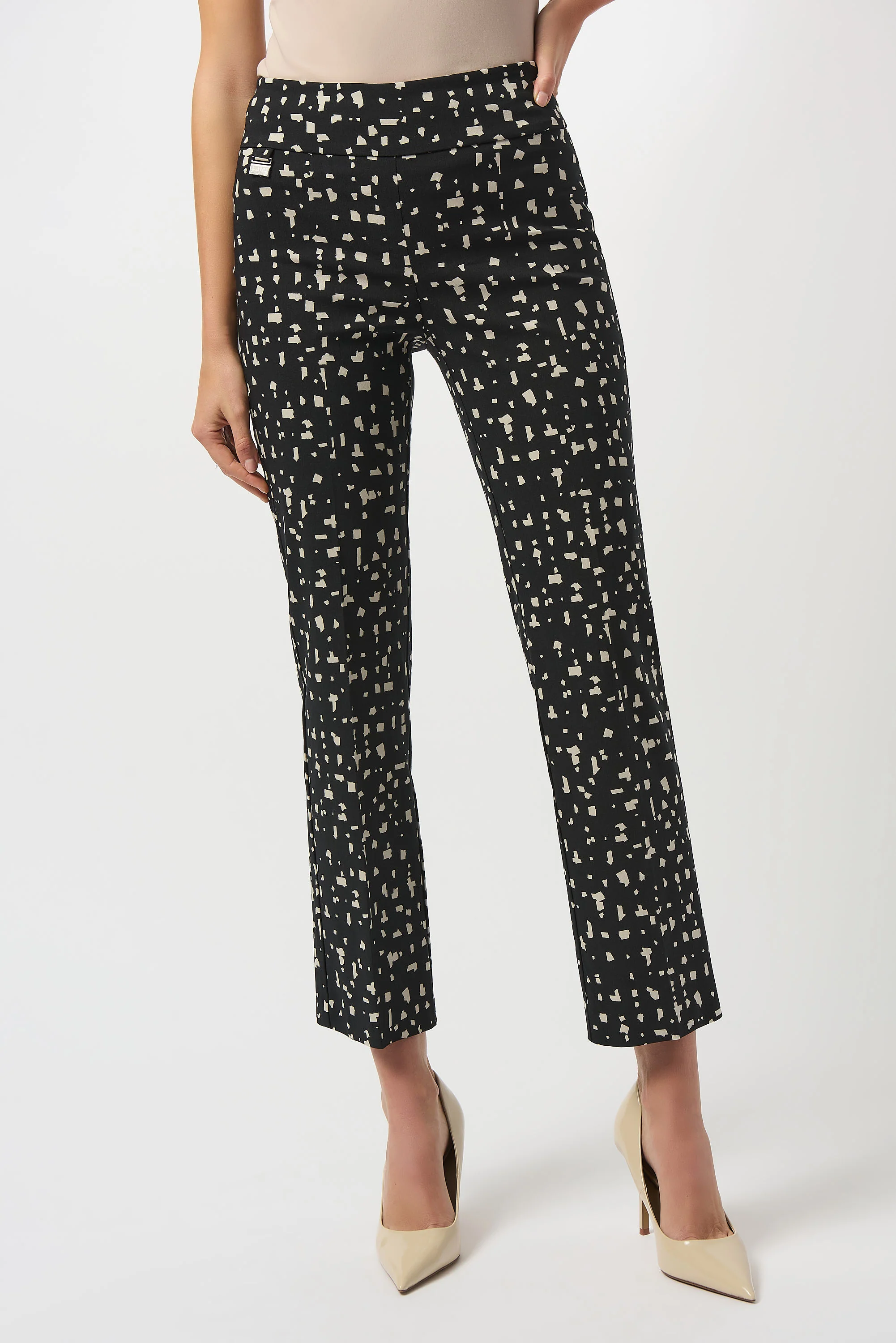 Joseph Ribkoff Black/Moonstone Abstract Print Straight Pull-On Pants Style 253097