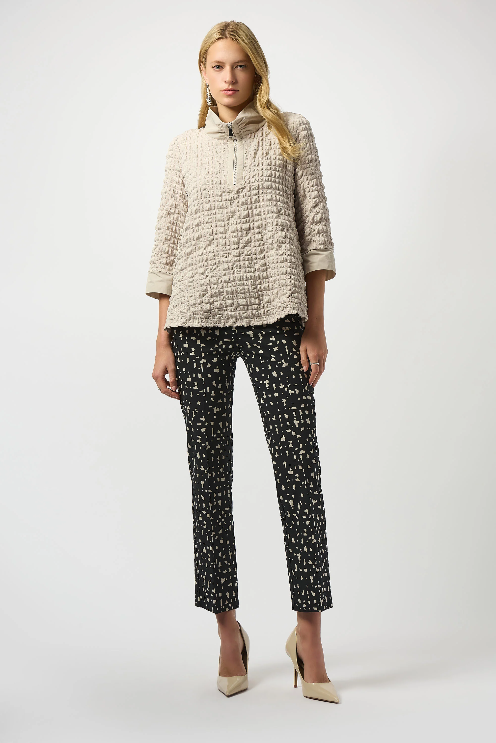 Joseph Ribkoff Black/Moonstone Abstract Print Straight Pull-On Pants Style 253097 - Image 4
