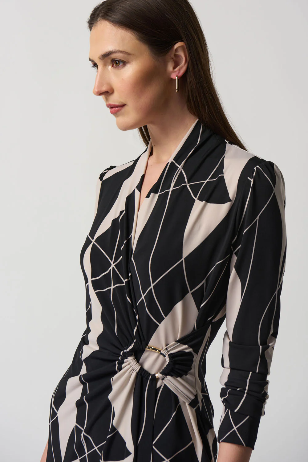 Joseph Ribkoff Black/Moonstone Abstract Print Wrap Dress Style 233104 - Image 2