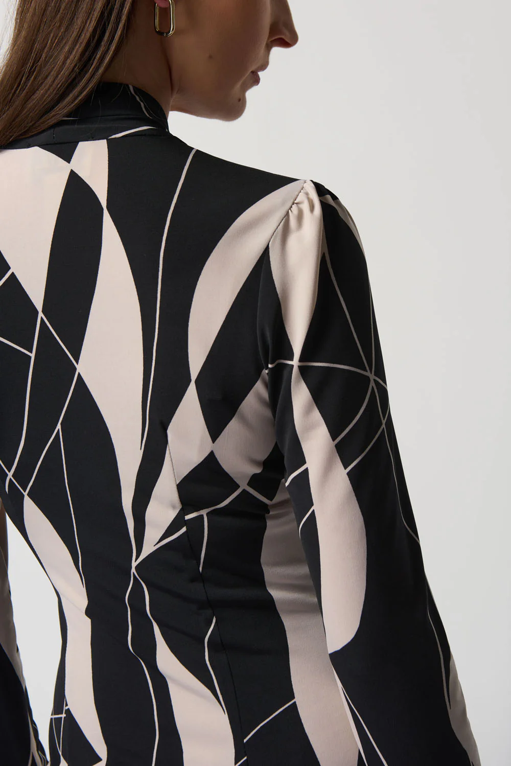 Joseph Ribkoff Black/Moonstone Abstract Print Wrap Dress Style 233104 - Image 3