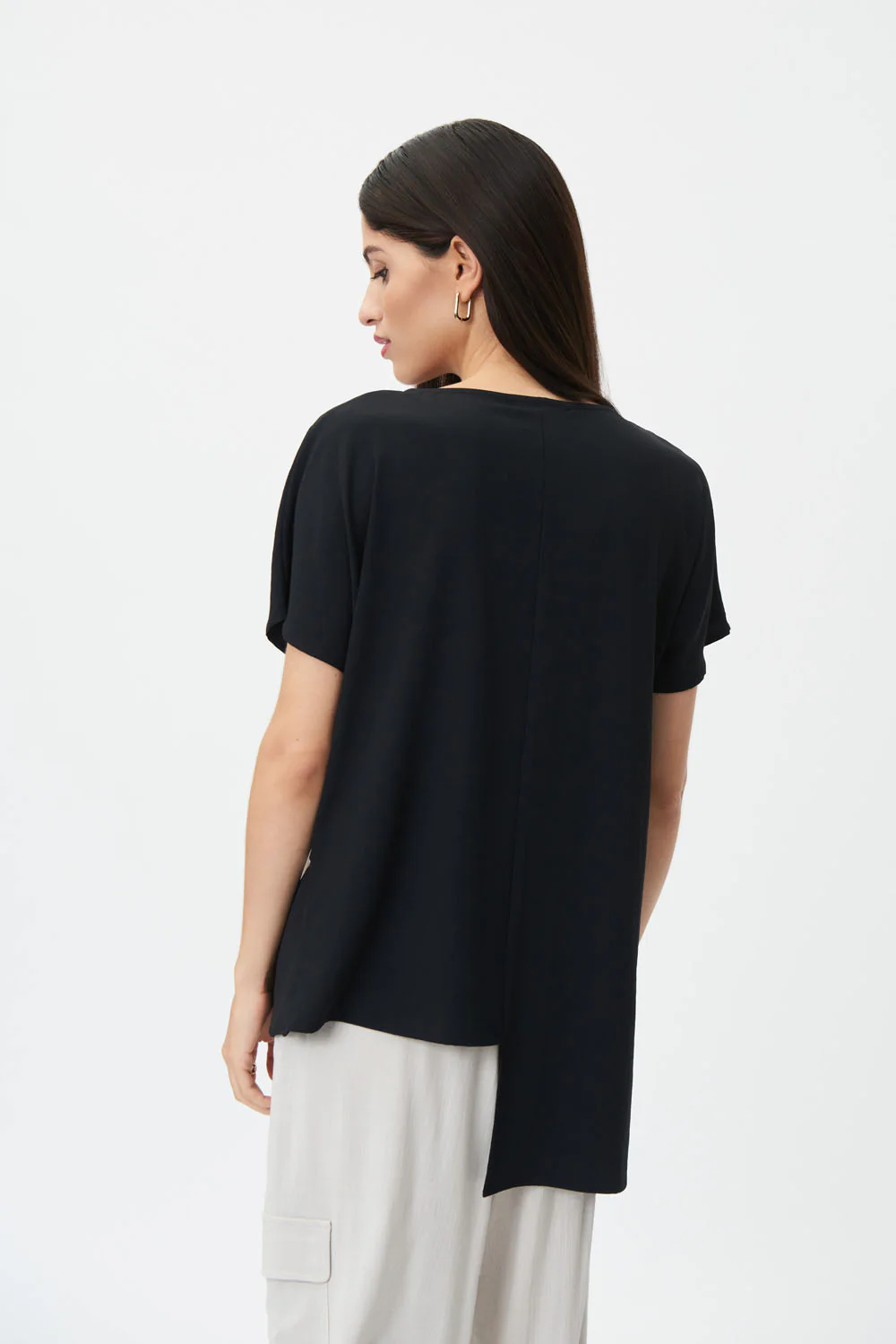 Joseph Ribkoff Black/Moonstone Asymmetrical Color-Blocked Top Style 232060 - Image 3