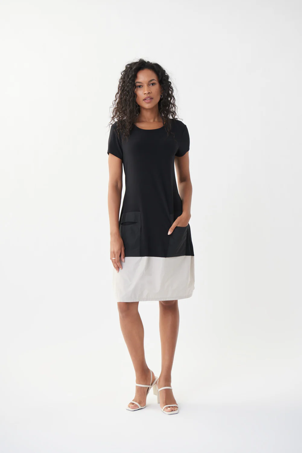 Joseph Ribkoff Black/Moonstone Colour-Blocked Dress Style 222154