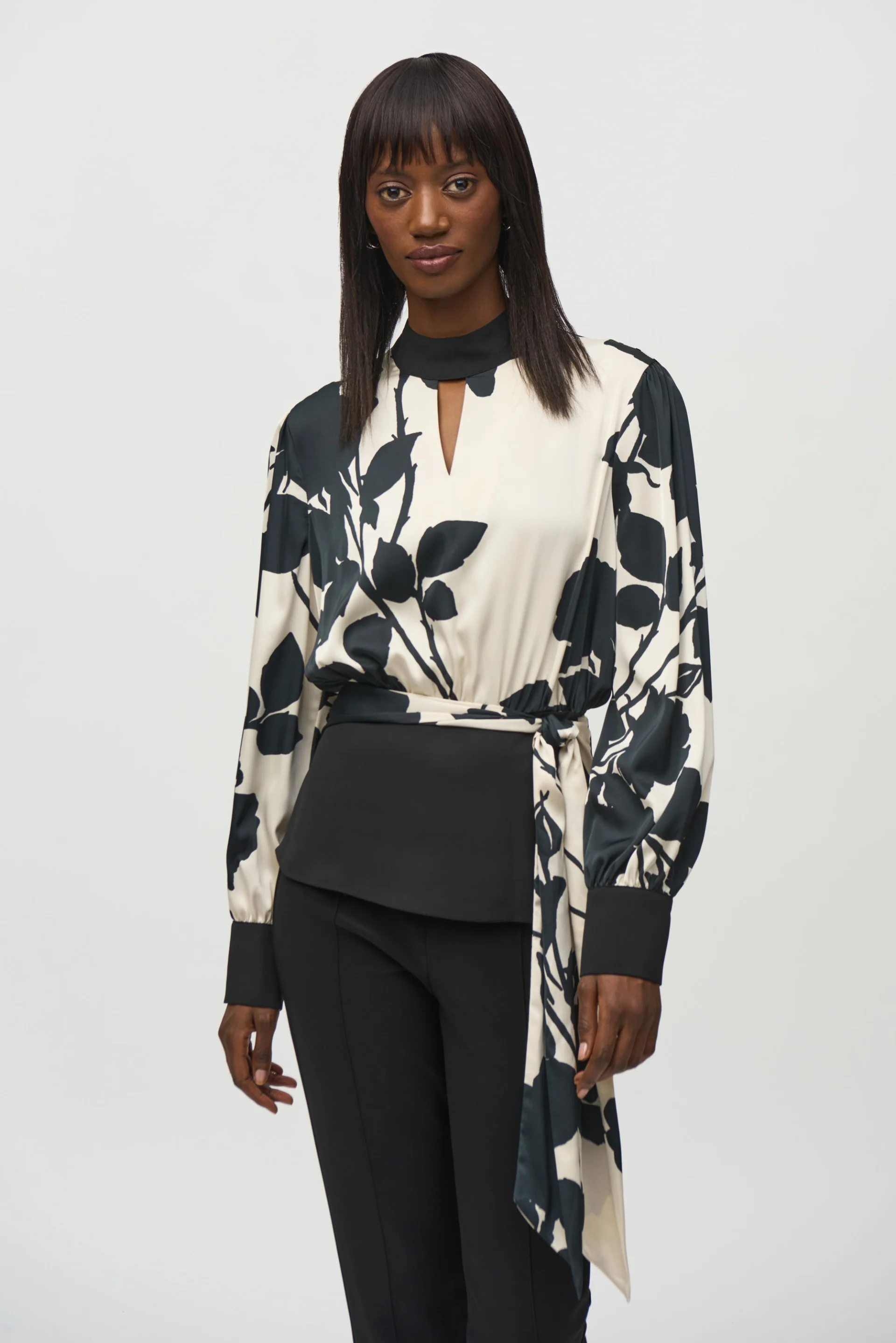 Joseph Ribkoff Black/Moonstone Floral Print Top Style 244942