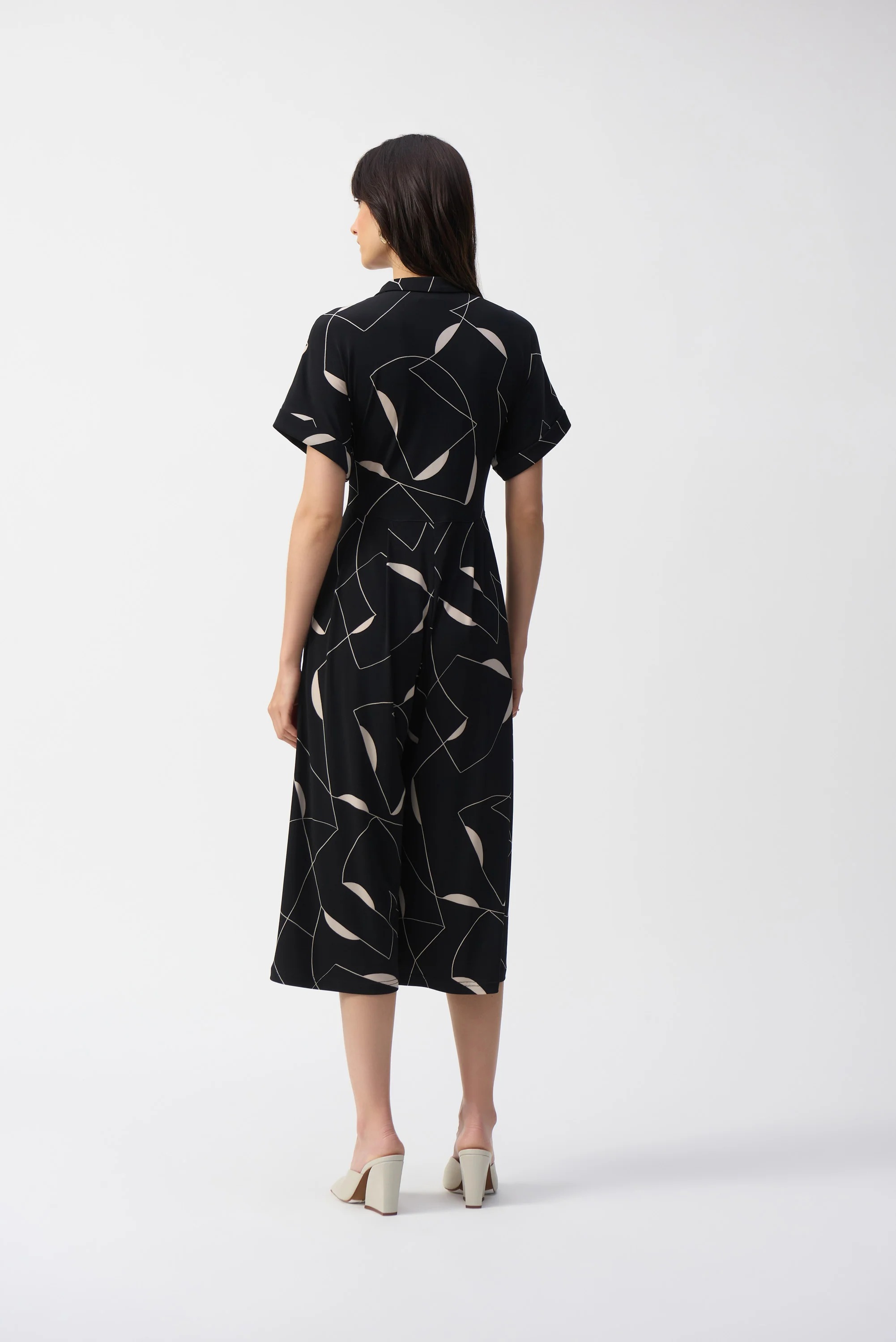 Joseph Ribkoff Black/Moonstone Geometric Print Culotte Jumpsuit Style 251195 - Image 3