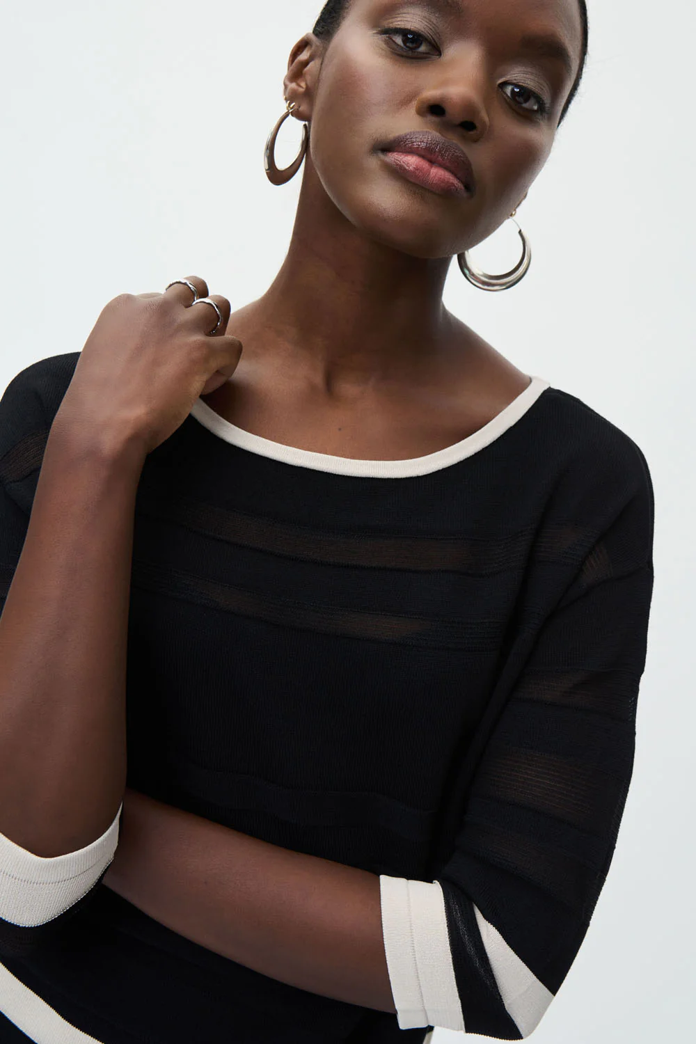 Joseph Ribkoff Black/Moonstone Knit Top Style 231937 - Image 2