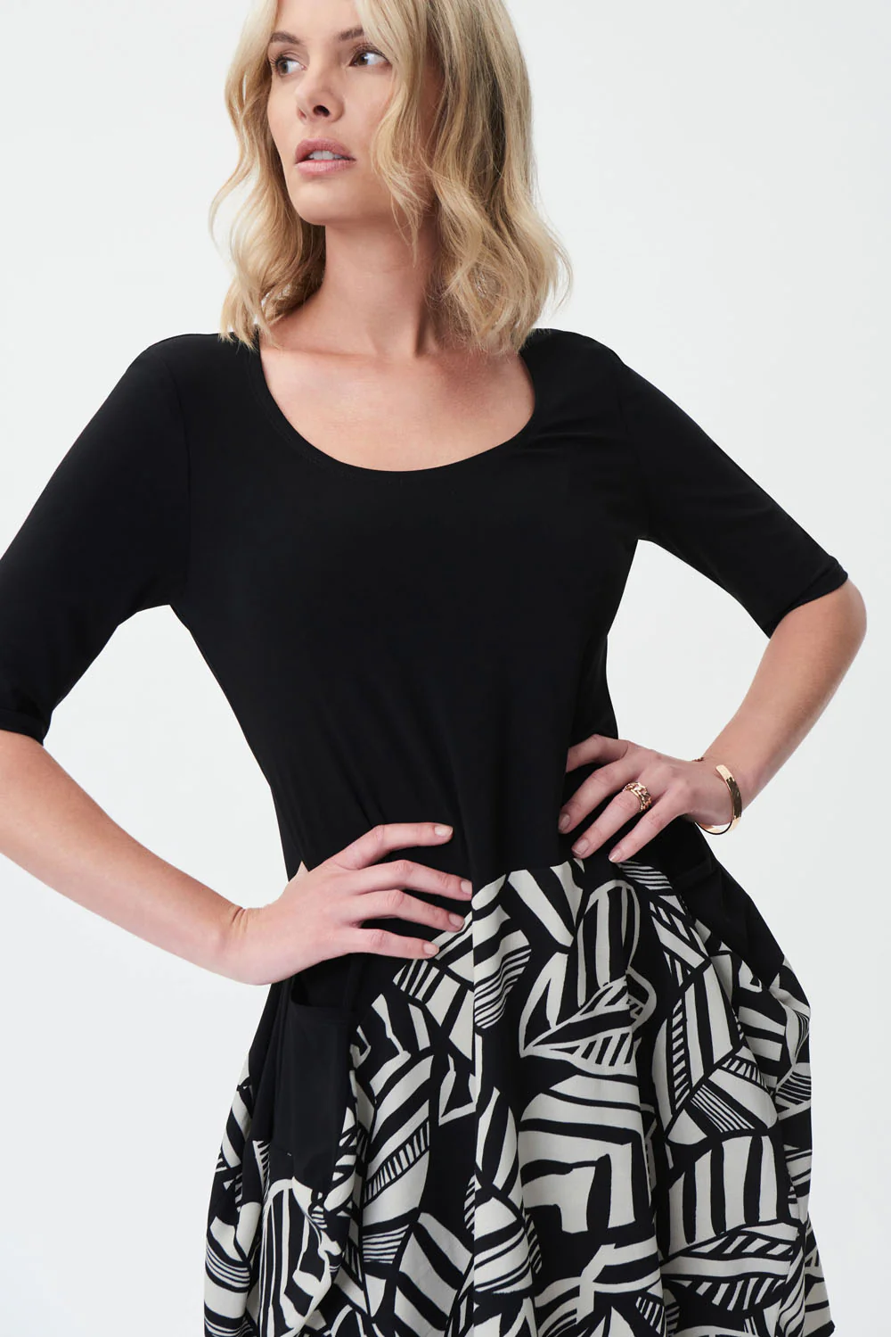 Joseph Ribkoff Black/Moonstone Two-Piece Cocoon Dress Style 232112 - Image 2