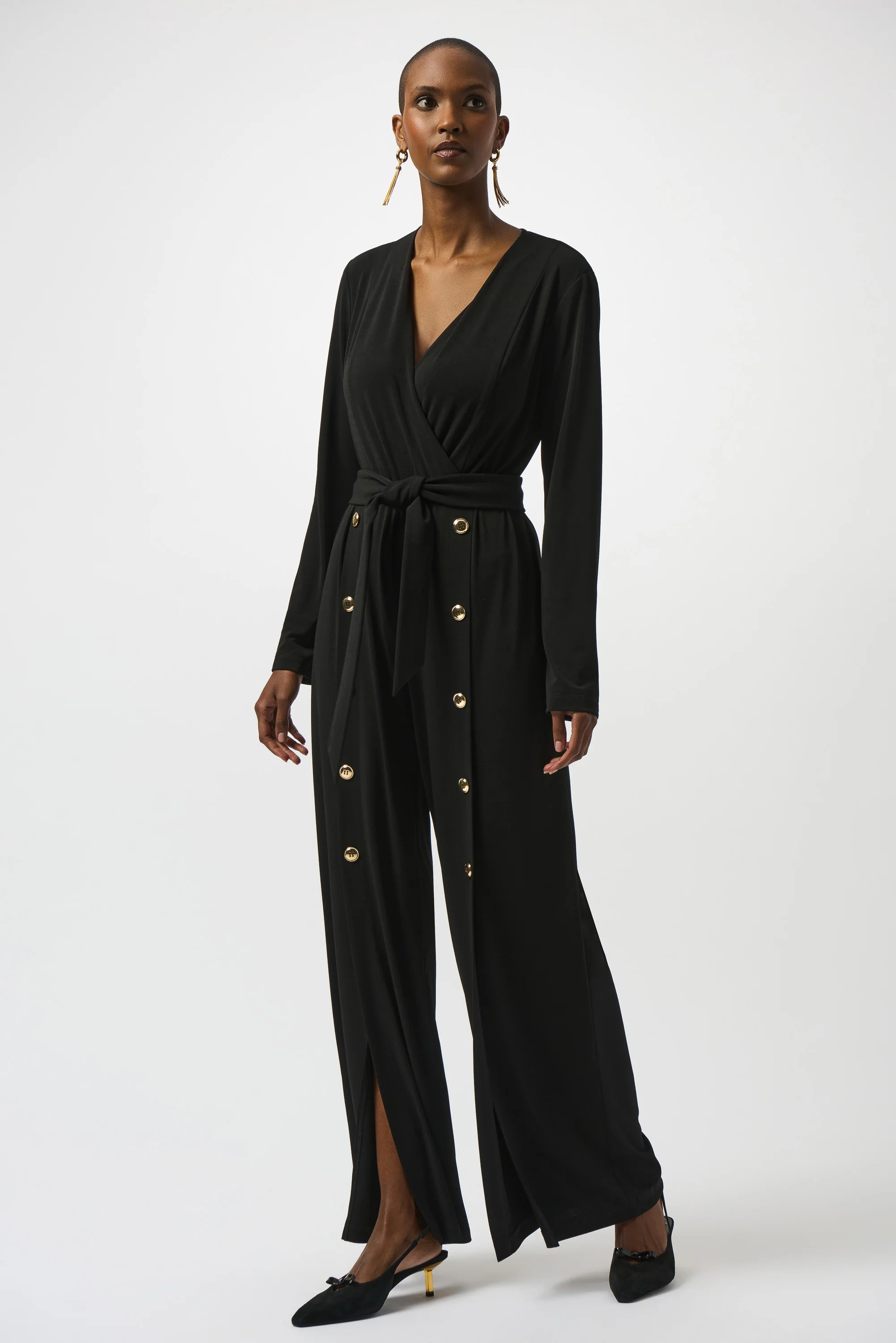 Joseph Ribkoff Black Moss Crepe Wide-Leg Jumpsuit Style 253119 - Image 3