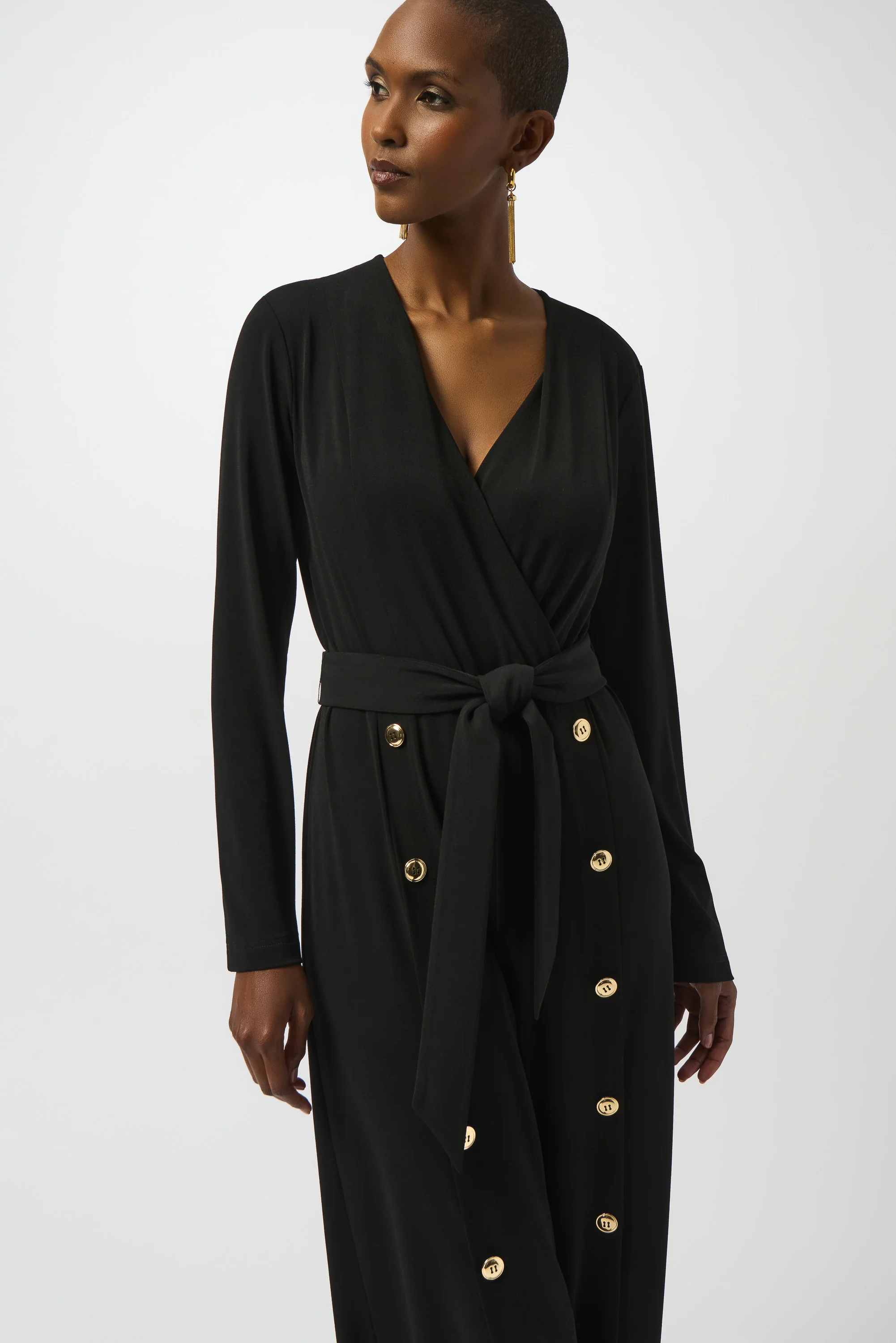 Joseph Ribkoff Black Moss Crepe Wide-Leg Jumpsuit Style 253119 - Image 4